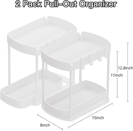 2 Pack Multi-Purpose Pull-Out Storage Organizers, Under Sink & Cabinet Storage, 12.8 Inch, White