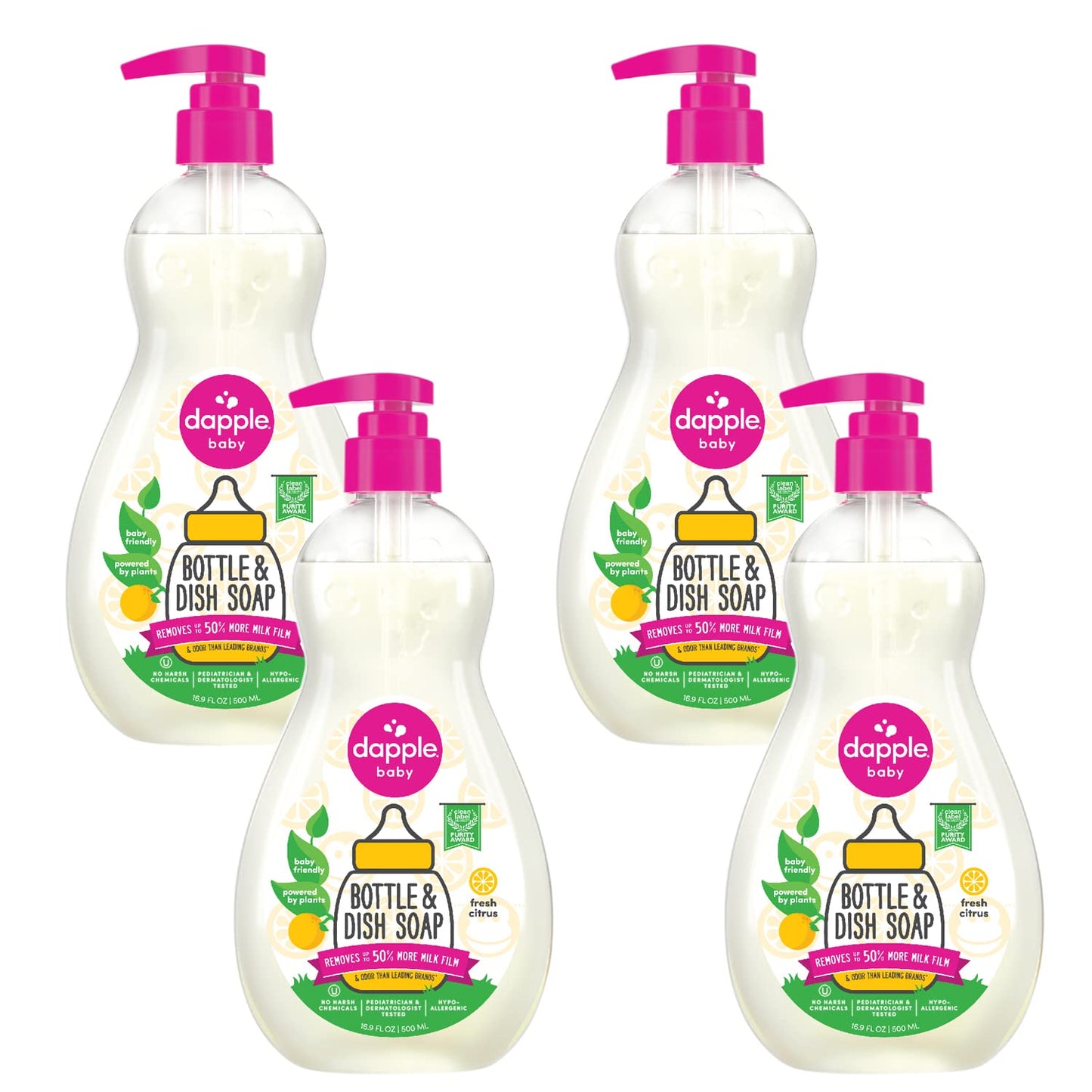 Dapple Baby Bottle Soap, Hypoallergenic Dish Soap for Baby Bottles, Powered by Plants, 1 Pump Included, Packaging May Vary, Fragrance Free, 16.9 Fl Oz (Pack of 3)