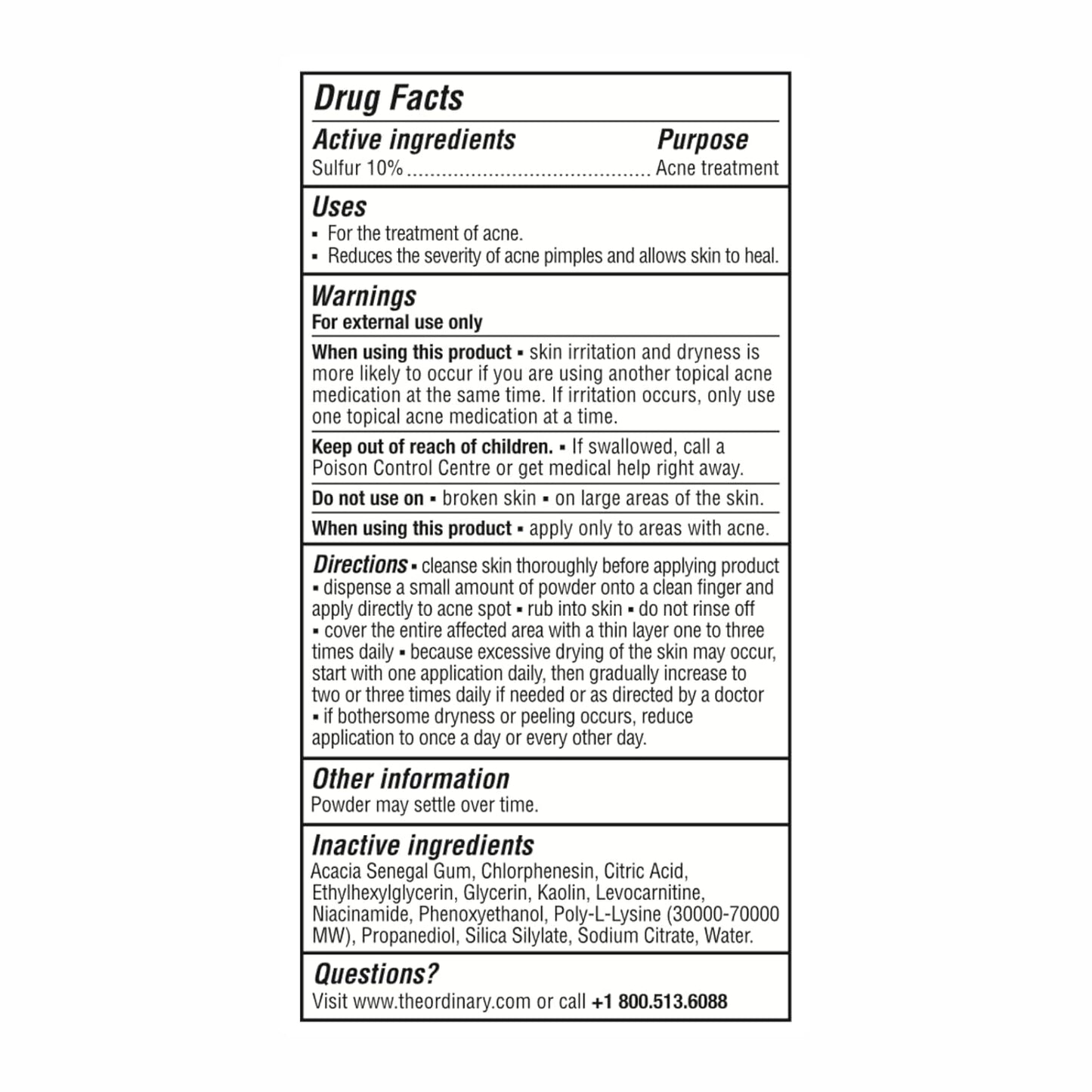The Ordinary Sulfur 10% Powder-to-Cream Acne Spot Treatment Concentrate, Reduces Pimple Size and Zit Redness, 0.18 Oz