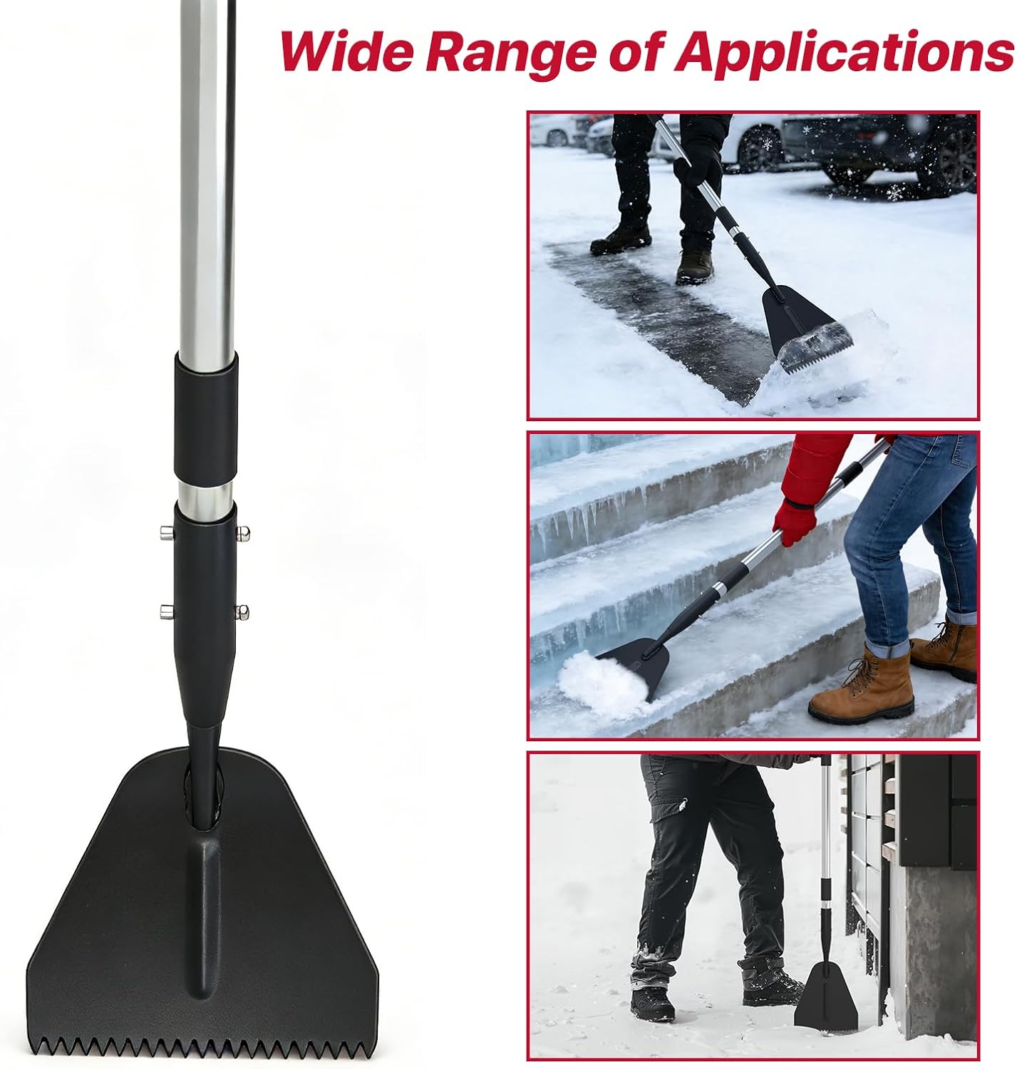 Ice Scraper with Saw-Tooth Edge - Heavy Duty Ice Chopper for Driveway, Sidewalk, Serrated Blade for Ice Breaking Tool, Effortless Removal of Thick Ice, Ice Scraper Chopper with 62-inch Long Handle