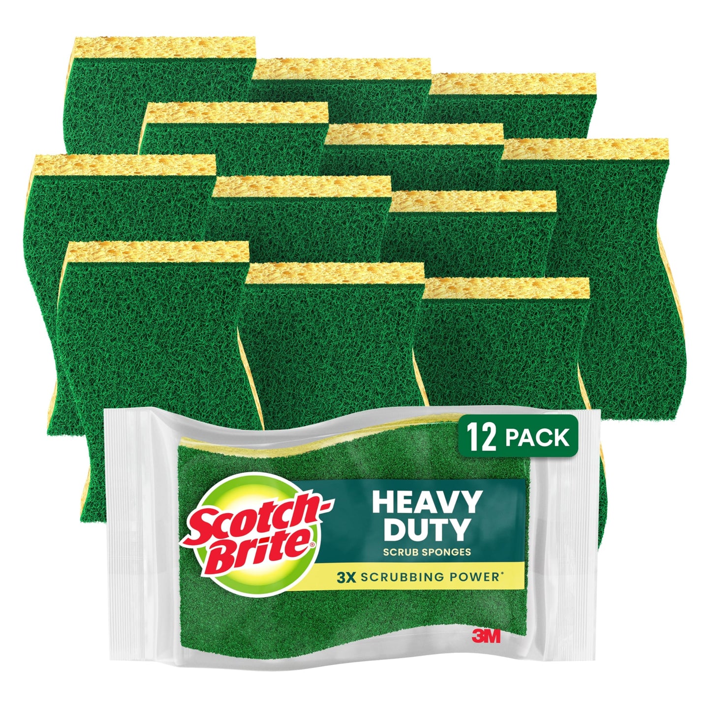 Scotch-Brite Heavy Duty Scrub Sponge, 6 Kitchen Sponges Designed for Tough Messes in the Kitchen that Last 3X Longer*, Best for Cast Iron Skillets and Outdoor Grills, Flexible, Durable, and Strong