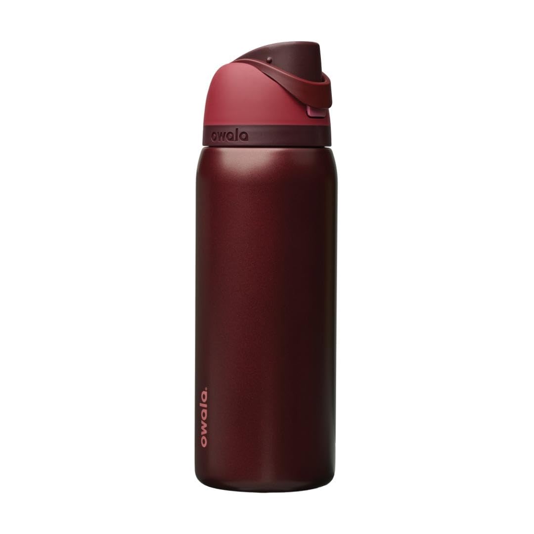 Owala FreeSip Insulated Stainless Steel Water Bottle with Straw, BPA-Free Sports Water Bottle, Great for Travel, 24 Oz, Black Cherry