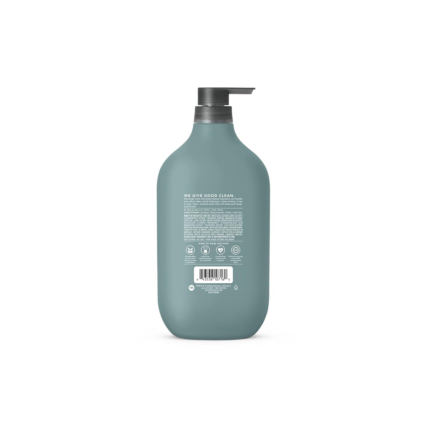 Method Body Wash, Sea + Surf, Paraben and Phthalate Free, 28 oz, (Pack of 1)