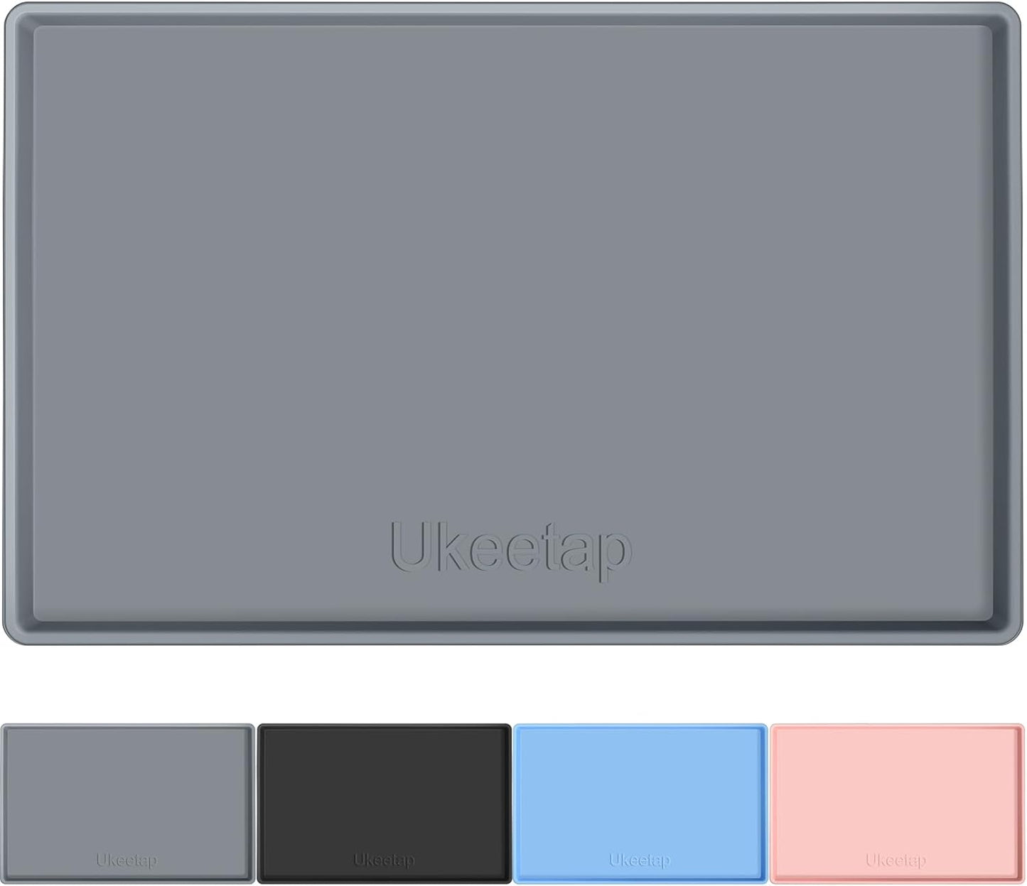 34" x 22" Extra Thick Waterproof Silicone Mat with Raised Edge, Under Sink Mat for Kitchen & Bathroom, Kitchen Cabinet Liner, Multi-Purpose for Storage & Protection, Gray