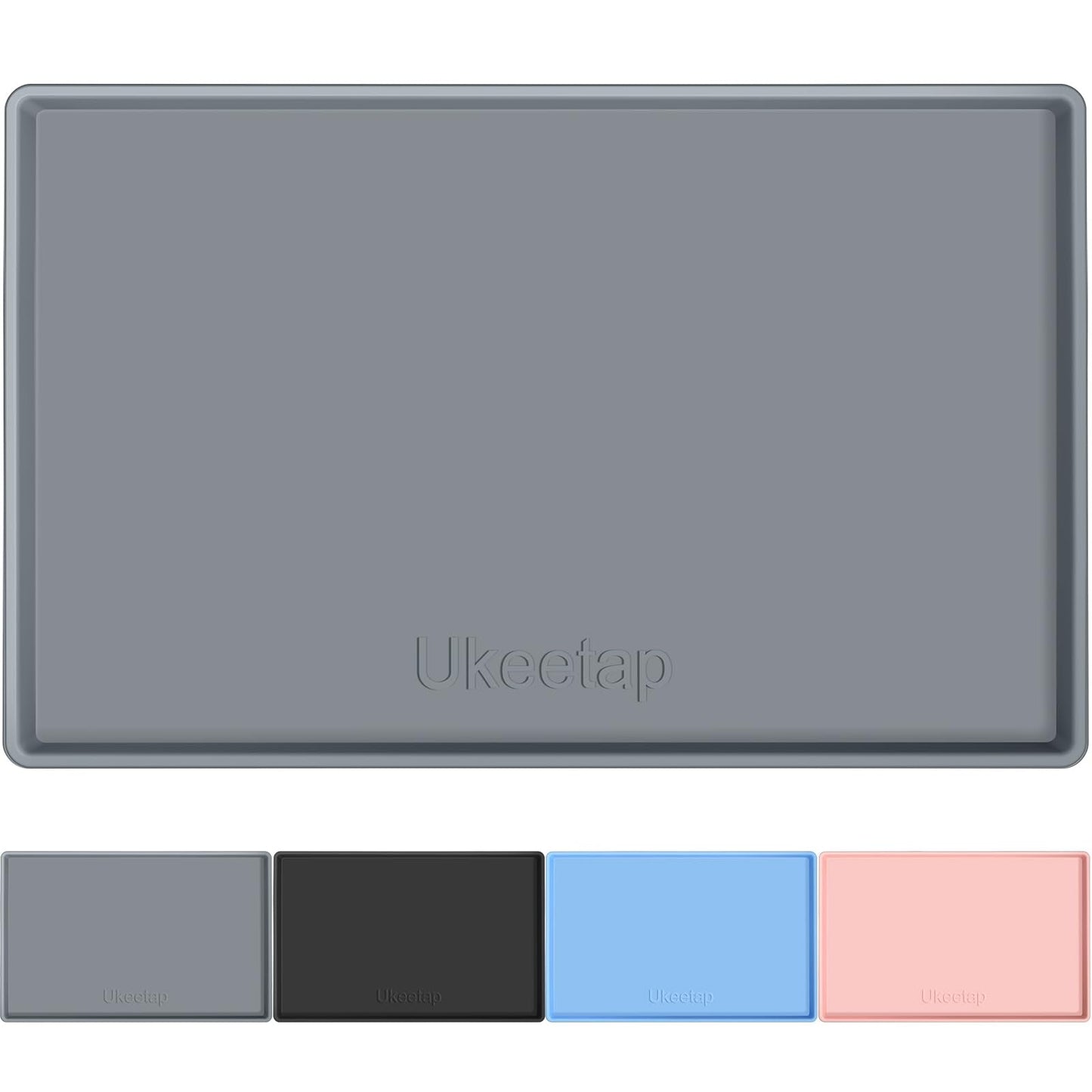 34" x 22" Extra Thick Waterproof Silicone Mat with Raised Edge, Under Sink Mat for Kitchen & Bathroom, Kitchen Cabinet Liner, Multi-Purpose for Storage & Protection, Gray