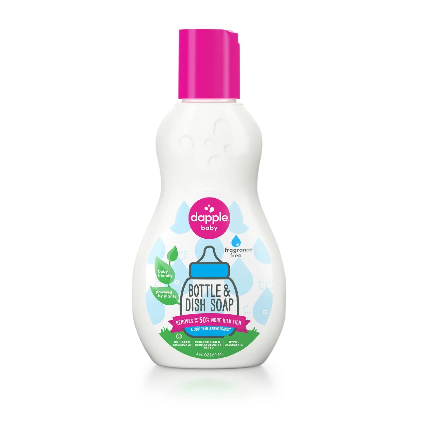 Dapple Baby Bottle Soap, Hypoallergenic Dish Soap for Baby Bottles, Powered by Plants, 1 Pump Included, Packaging May Vary, Fragrance Free, 16.9 Fl Oz (Pack of 3)