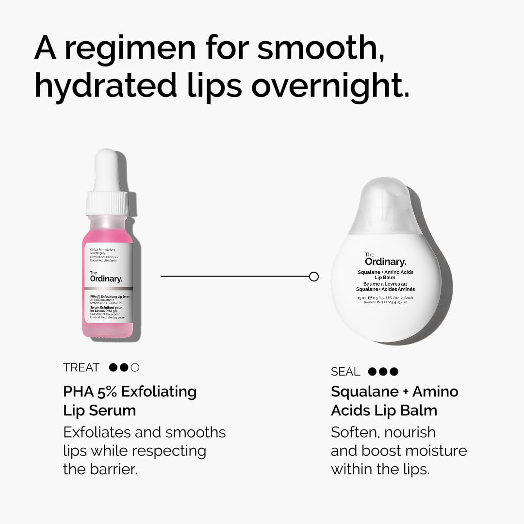 The Ordinary PHA 5% Exfoliating Lip Serum, Hydrating Overnight Lip Exfoliator Treatment, 0.5 Fl Oz