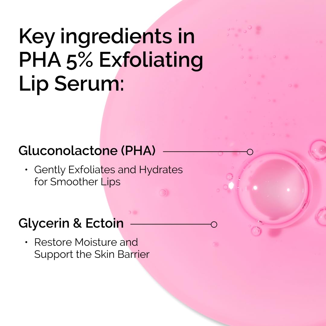 The Ordinary PHA 5% Exfoliating Lip Serum, Hydrating Overnight Lip Exfoliator Treatment, 0.5 Fl Oz