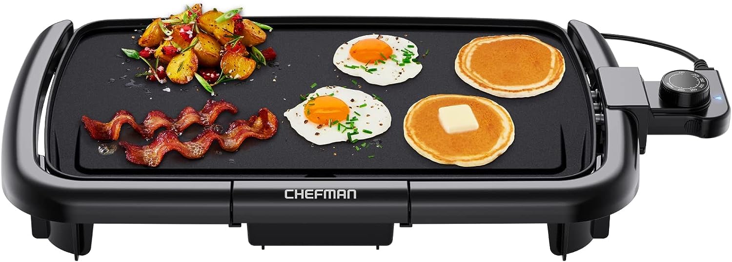 Chefman XL Electric Griddle with Removable Temperature Control, Immersible Flat Top Grill, Burger, Eggs, Pancake Griddle, Nonstick Extra Large Cooking Surface, Slide Out Drip Tray, 10 x 20 Inch
