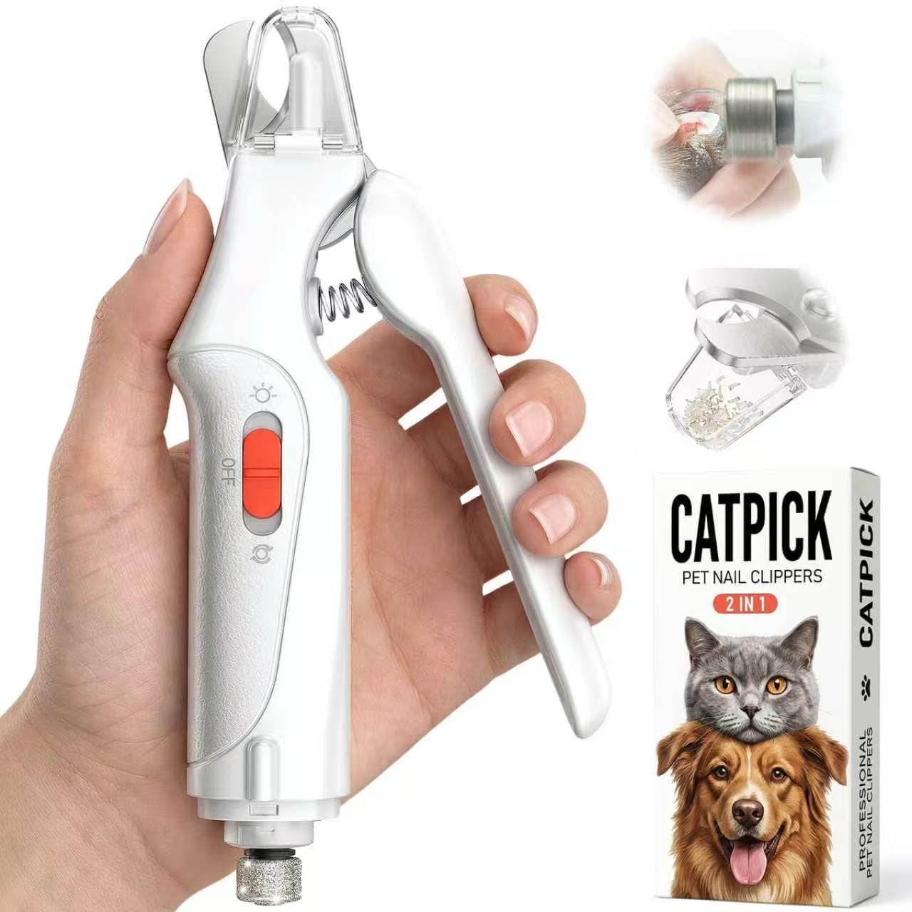 CATPICK 2-in-1 Cat Nail Clippers & Dog Nail Clippers Trimmers for Large Medium Small Dogs Cats Claw Trimmer Quick Sensor and Safety Guard USB Rechargeable with 2 LED Lights Dogs Nail Trimmer