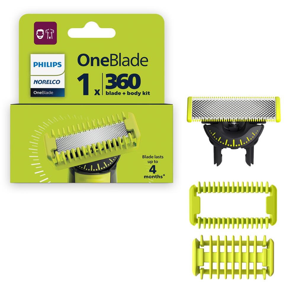 Philips Norelco OneBlade 360 Blades, Genuine Replacement Blades for OneBlade Electric Shaver and Trimmer, Durable Stainless Steel, Trim, Edge and Shave, 3 Pack, QP430/80