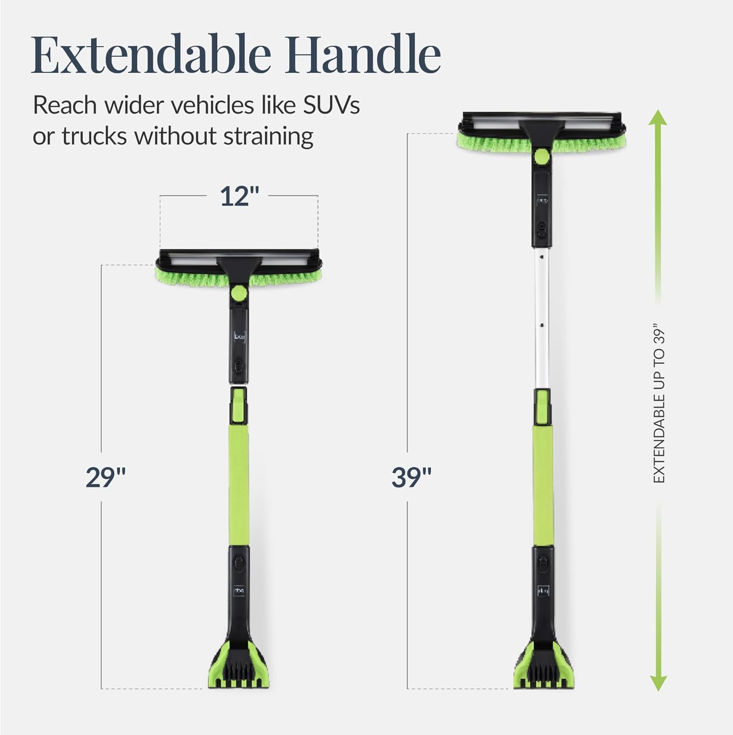Best Choice Products 4 in 1 Snow Brush with Shovel, Squeegee & Ice Scraper, Up to 39" Extendable Foam Grip, 270° Pivoting Snow Brush for Car Truck SUV, Storage Bag Included - Lime