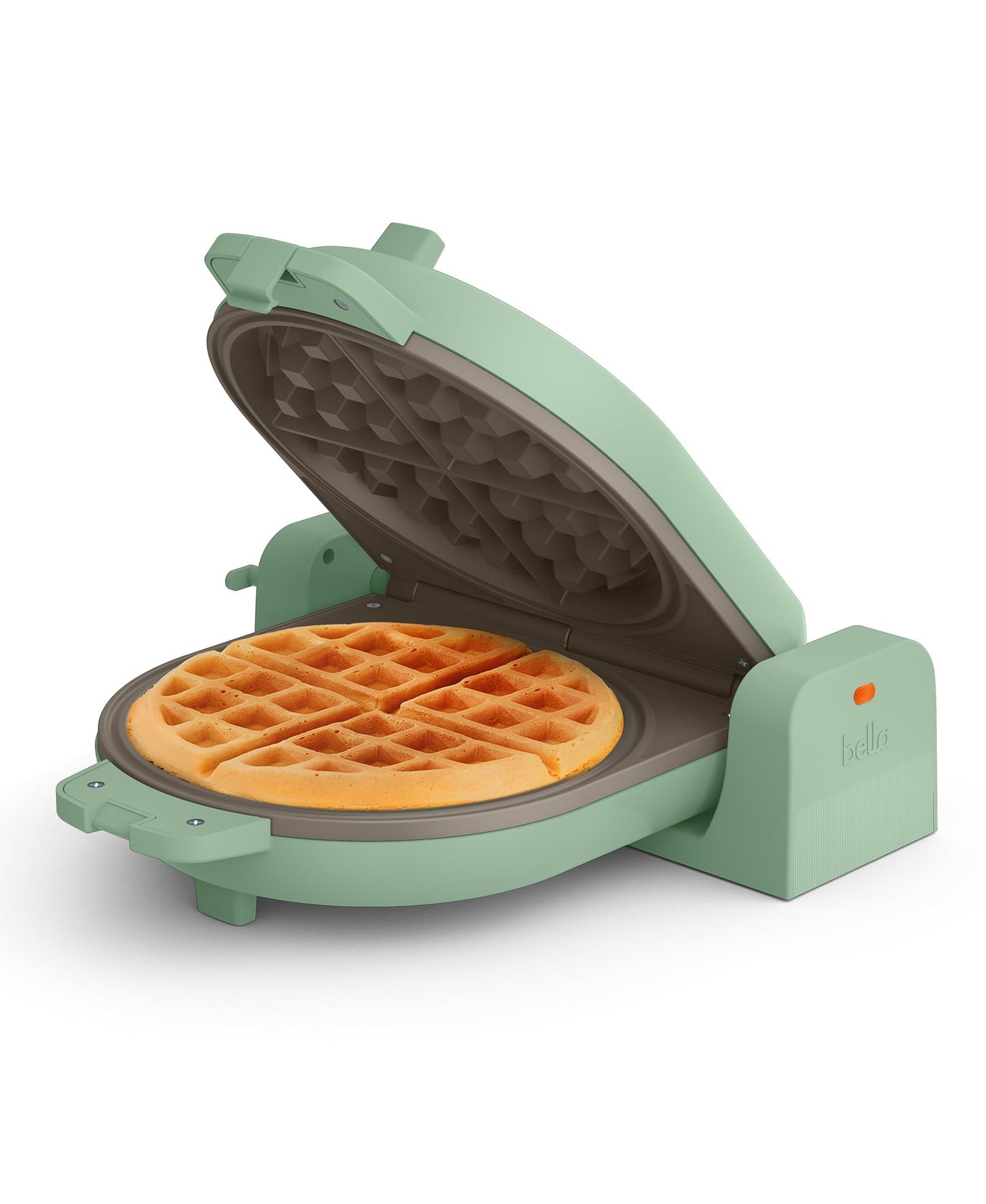 bella Flip-n-Store Waffle Maker with EverGood™ Ceramic Nonstick Coating, Fits-anywhere™ Kitchenware, Power Indicator Light, Cool Touch Handle & Cord Wrap, 7” Wide & 1" Deep Plates, 1000 Watt, Oatmilk