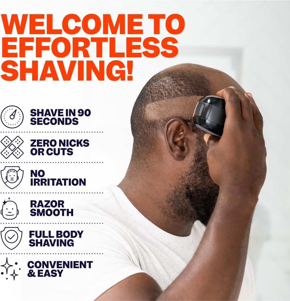 Freebird FlexSeries Electric Head & Body Hair Shaver - Mens Cordless Rechargeable Wet/Dry Skull Bald Head Back & Groin Waterproof Razor with Rotary Blades, Clippers, Nose Trimmer, Brush, Massager