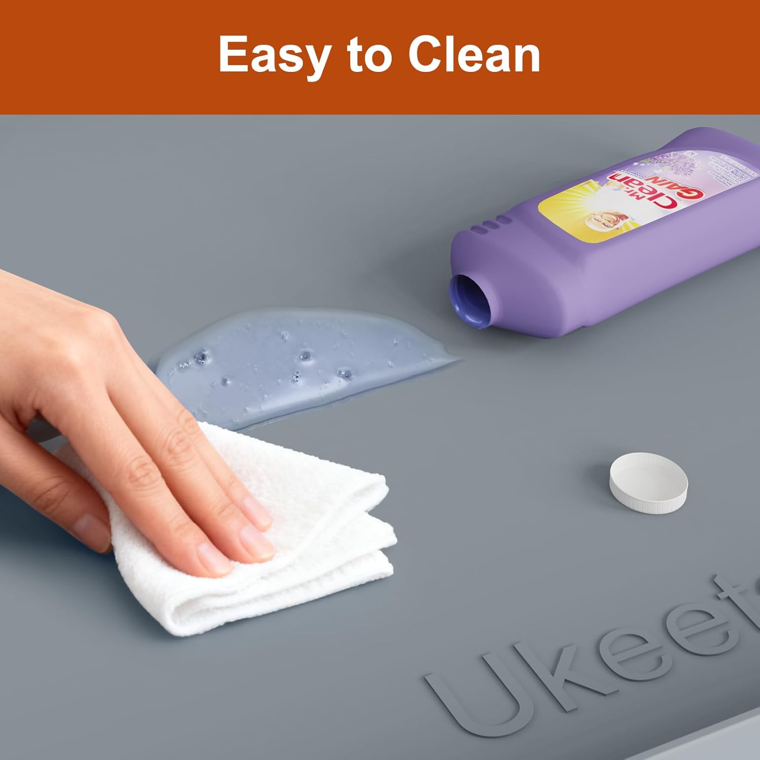 34" x 22" Extra Thick Waterproof Silicone Mat with Raised Edge, Under Sink Mat for Kitchen & Bathroom, Kitchen Cabinet Liner, Multi-Purpose for Storage & Protection, Gray