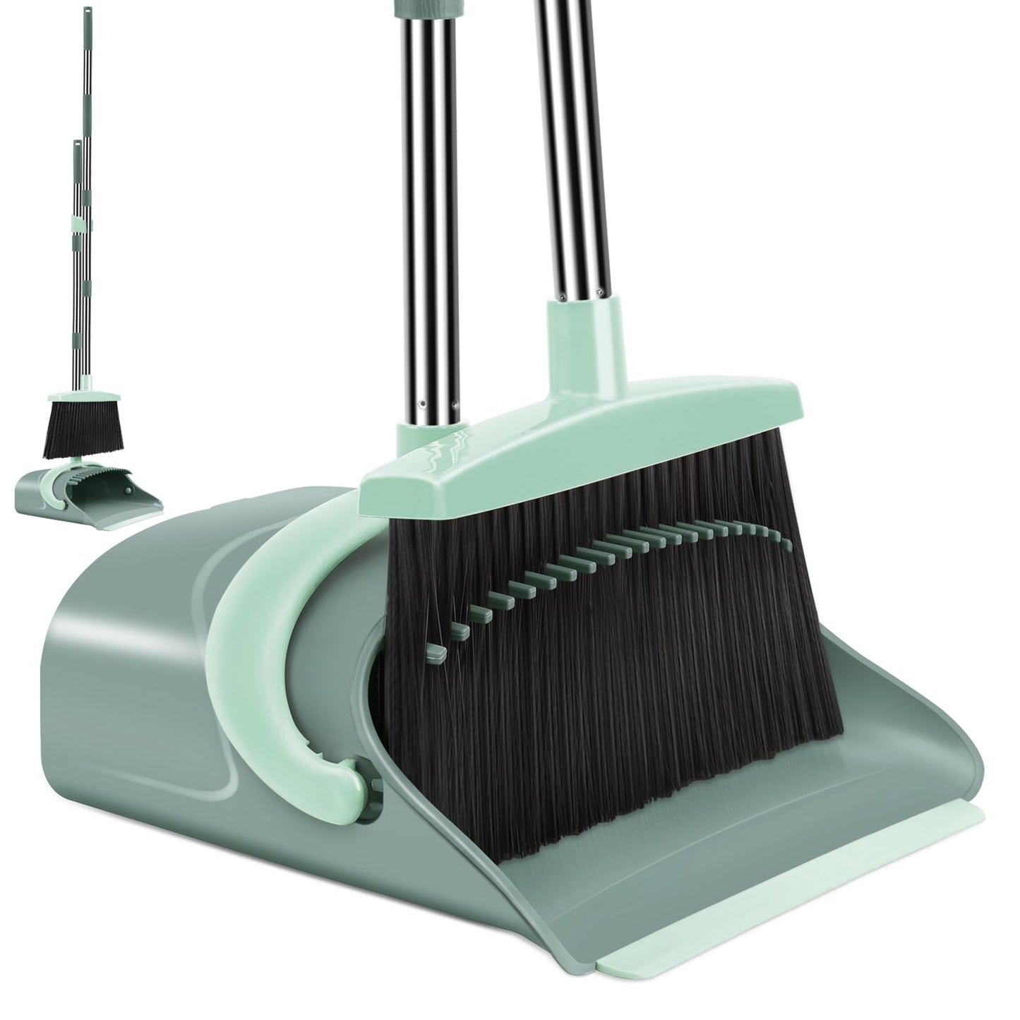 Broom and Dustpan Set for Home, Broom and Dustpan Combo for Office, Long Handle Broom with Upright Standing Dust pan,Indoor&Outdoor Sweeping (Gray&Orange)