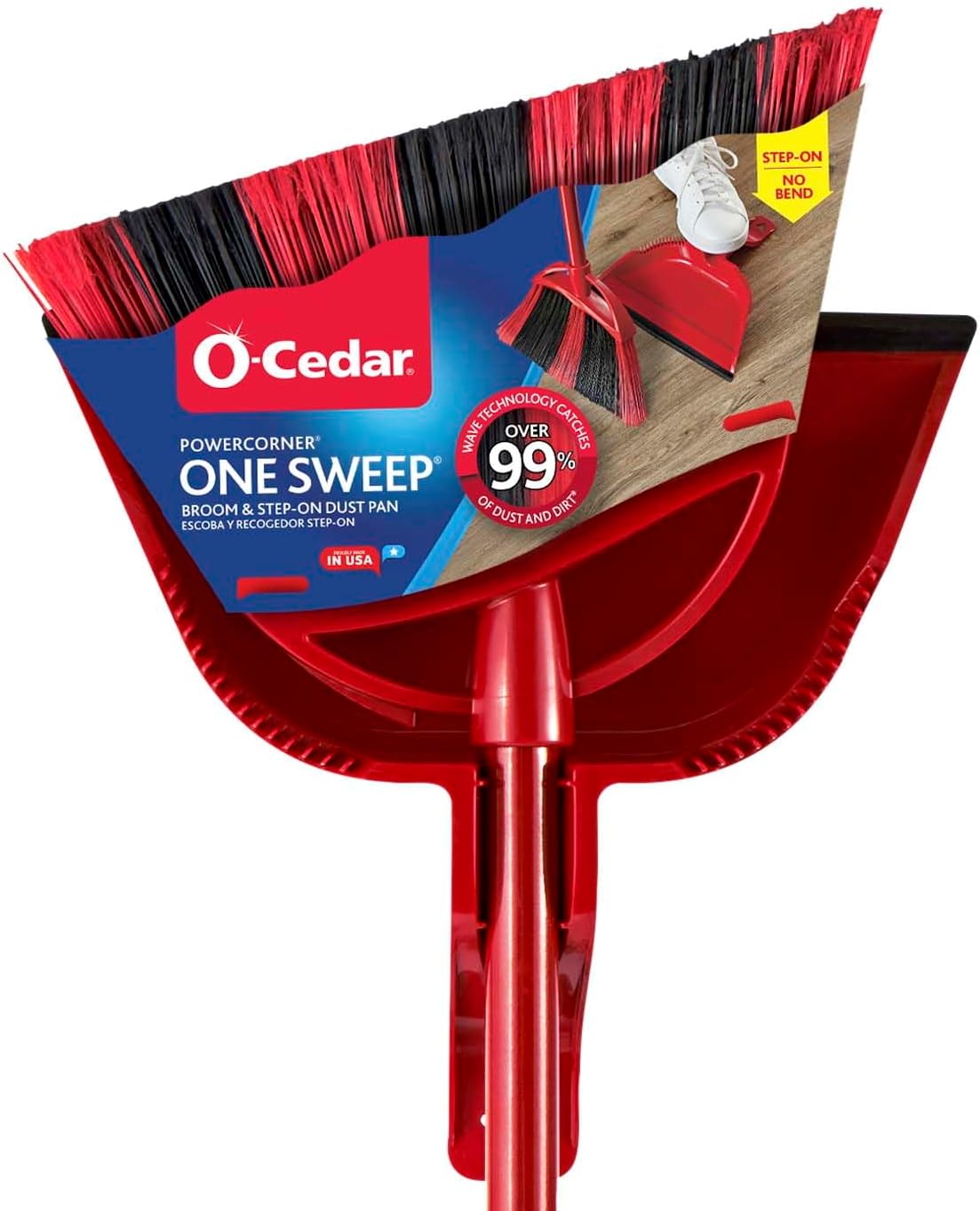 O-Cedar Sweep Broom with Step-On Dustpan | Remove 99% with One Sweep | Lightweight Quiet Cleaning Tool | Ideal for Pet Owners