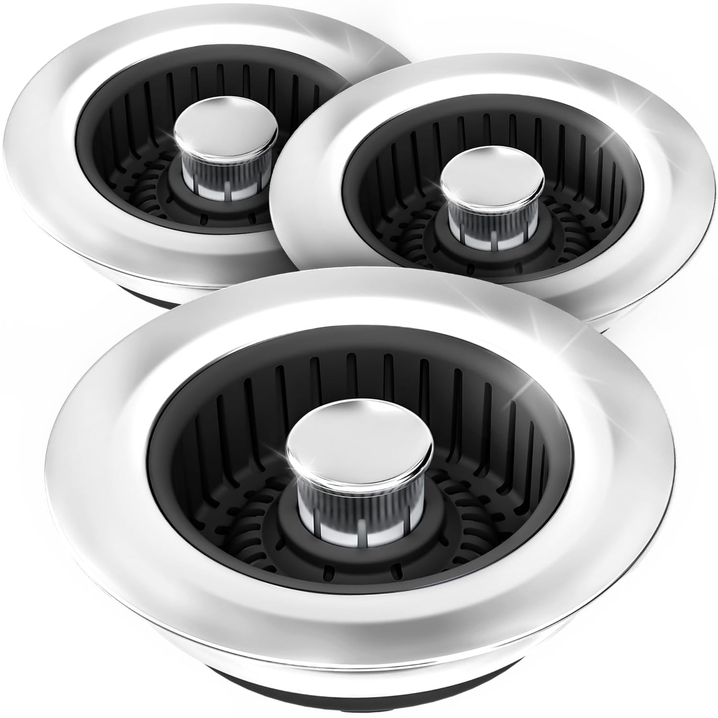 Sink Drain Strainer - Sink Stopper Kitchen Drain, 3 in 1 Kitchen Sink Drain Strainer with Anti-Clogging Basket, Kitchen Gadgets Clearance Sink Accessories, Fit US Standard 3-1/2'' Sink Hole, Silver