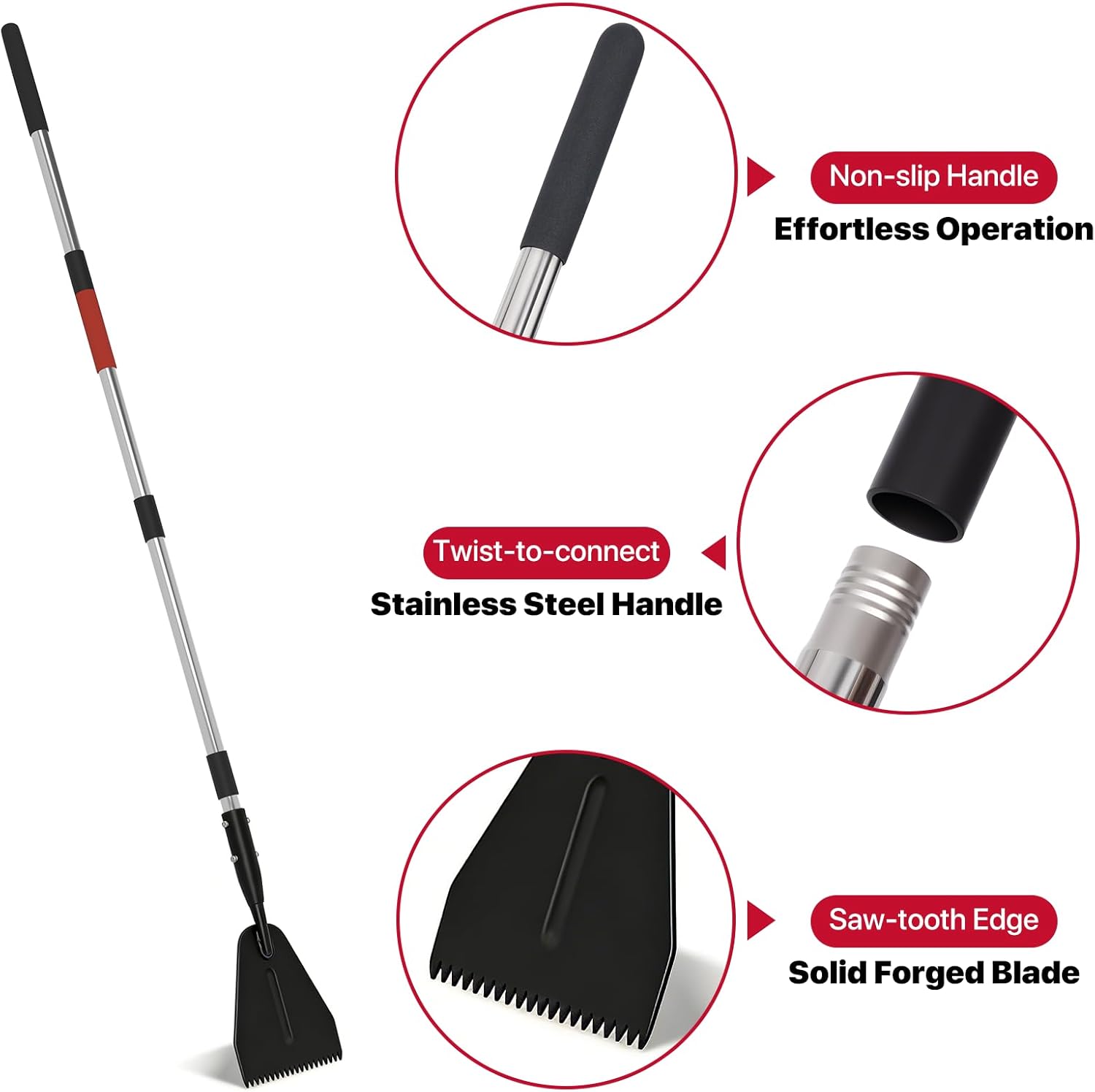Ice Scraper with Saw-Tooth Edge - Heavy Duty Ice Chopper for Driveway, Sidewalk, Serrated Blade for Ice Breaking Tool, Effortless Removal of Thick Ice, Ice Scraper Chopper with 62-inch Long Handle