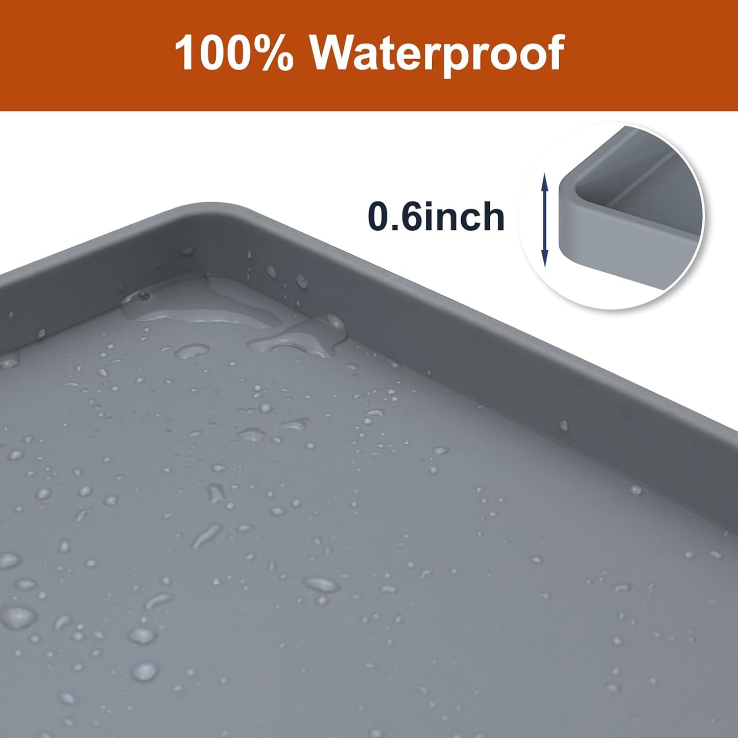 34" x 22" Extra Thick Waterproof Silicone Mat with Raised Edge, Under Sink Mat for Kitchen & Bathroom, Kitchen Cabinet Liner, Multi-Purpose for Storage & Protection, Gray