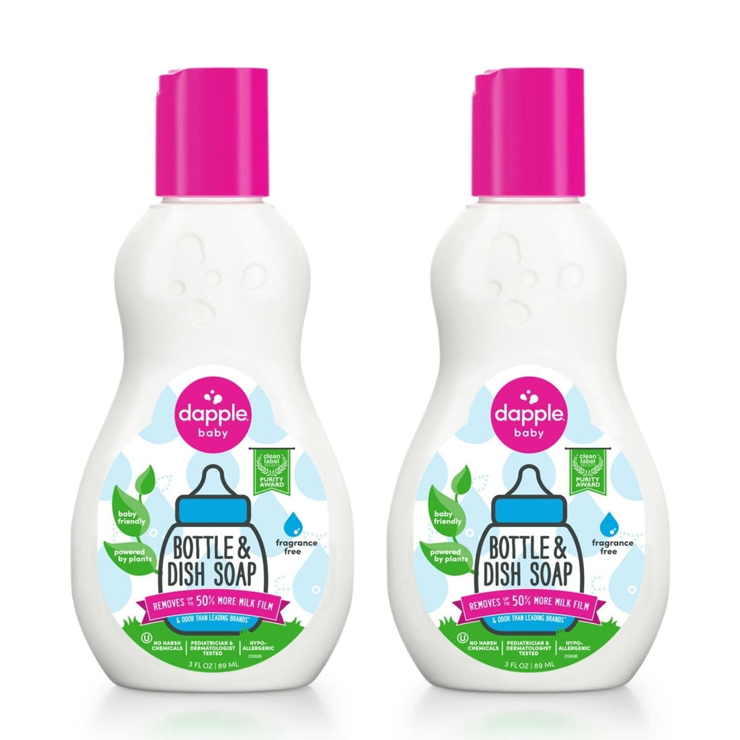 Dapple Baby Bottle Soap, Hypoallergenic Dish Soap for Baby Bottles, Powered by Plants, 1 Pump Included, Packaging May Vary, Fragrance Free, 16.9 Fl Oz (Pack of 3)