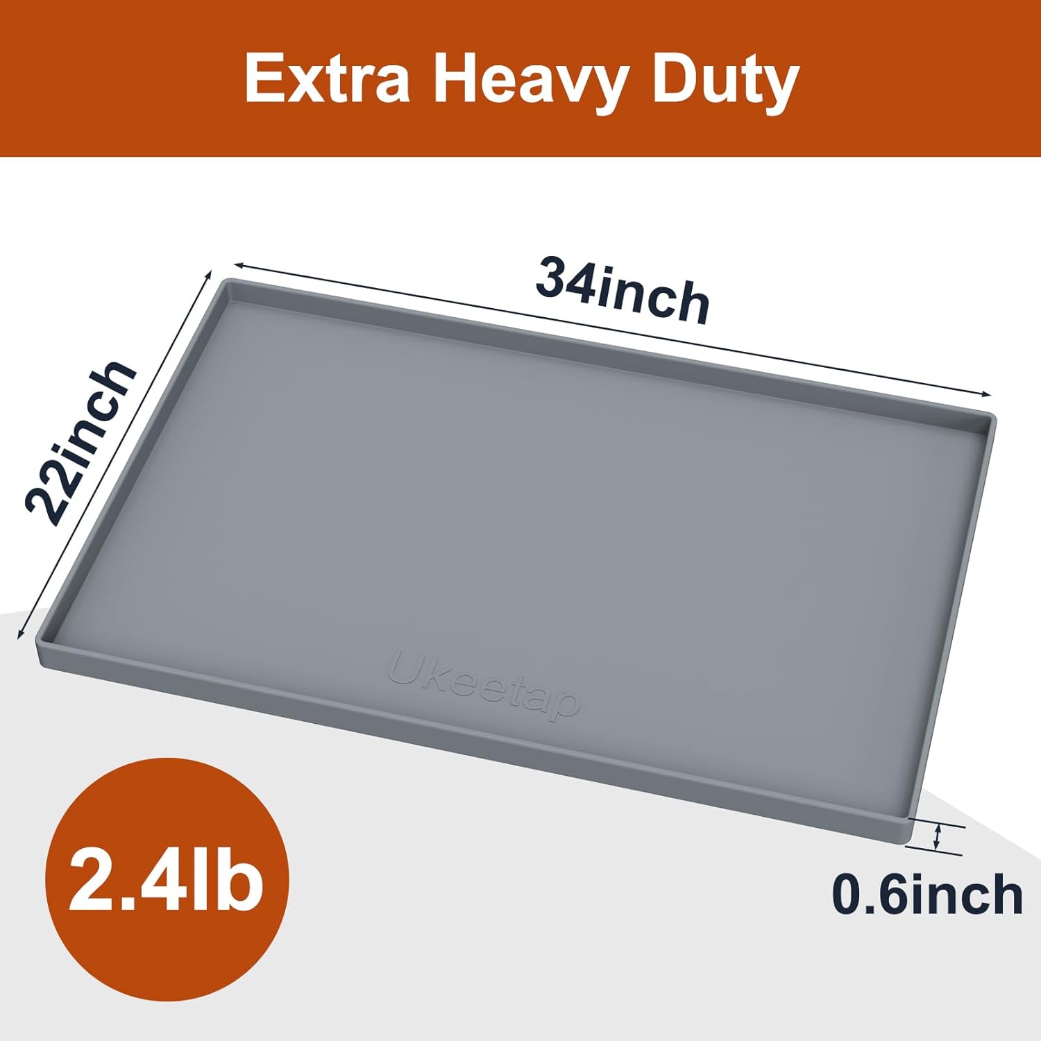 34" x 22" Extra Thick Waterproof Silicone Mat with Raised Edge, Under Sink Mat for Kitchen & Bathroom, Kitchen Cabinet Liner, Multi-Purpose for Storage & Protection, Gray