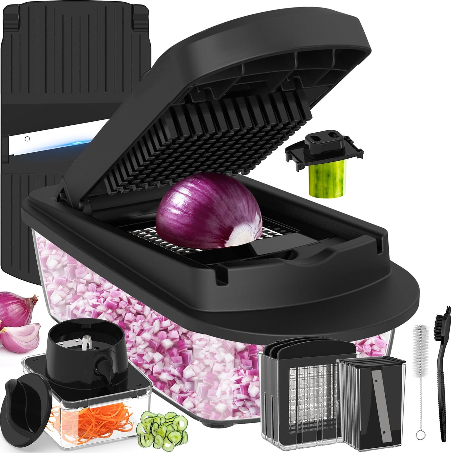8 Blade All-in-1 Vegetable Chopper Mandoline Slicer with Container, Food Chopper, Onion Chopper, Veggie Cutter for Salad, Kitchen Gadgets Accessories Essentials, White