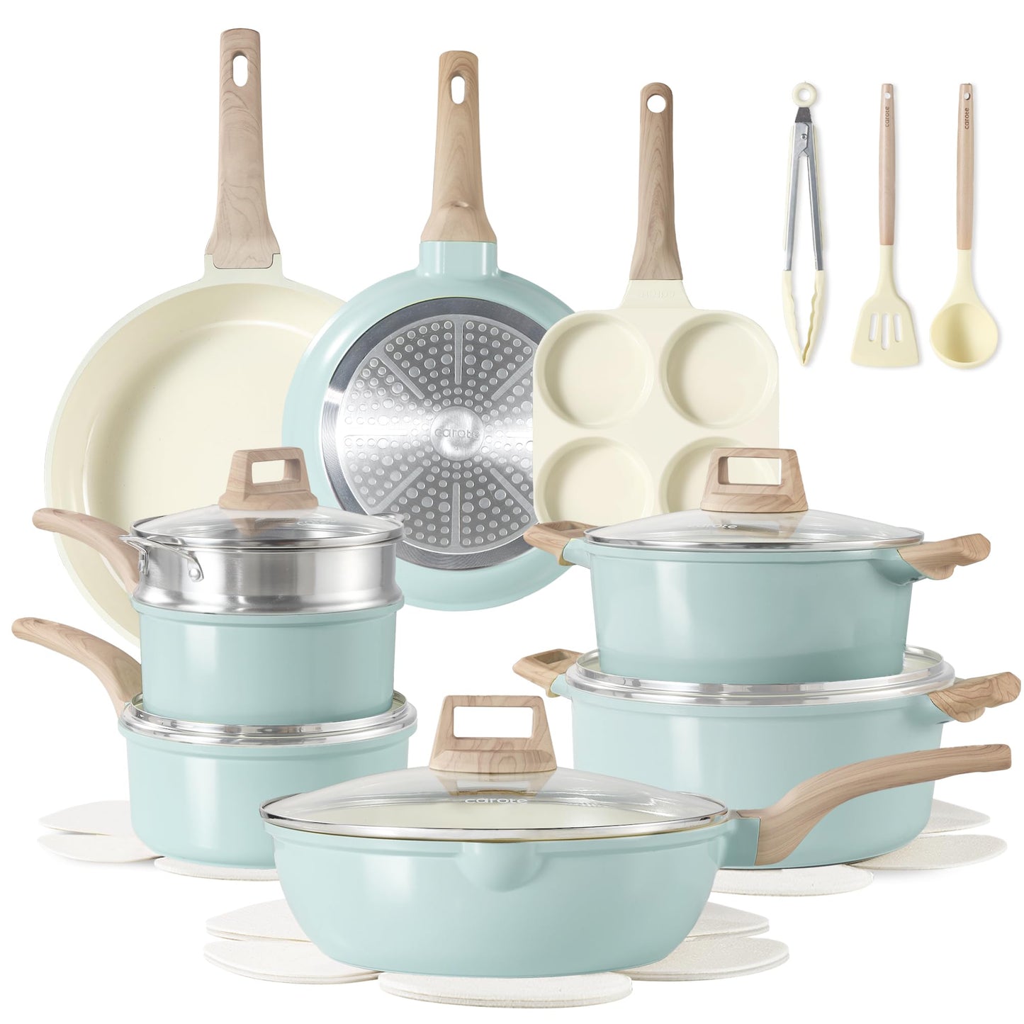 CAROTE 44pcs Pots and Pan Set Nonstick, Cookware Sets, Cooking Set Non Stick, Induction Cook Ware with Bakeware Set, Kitchen Knife Set