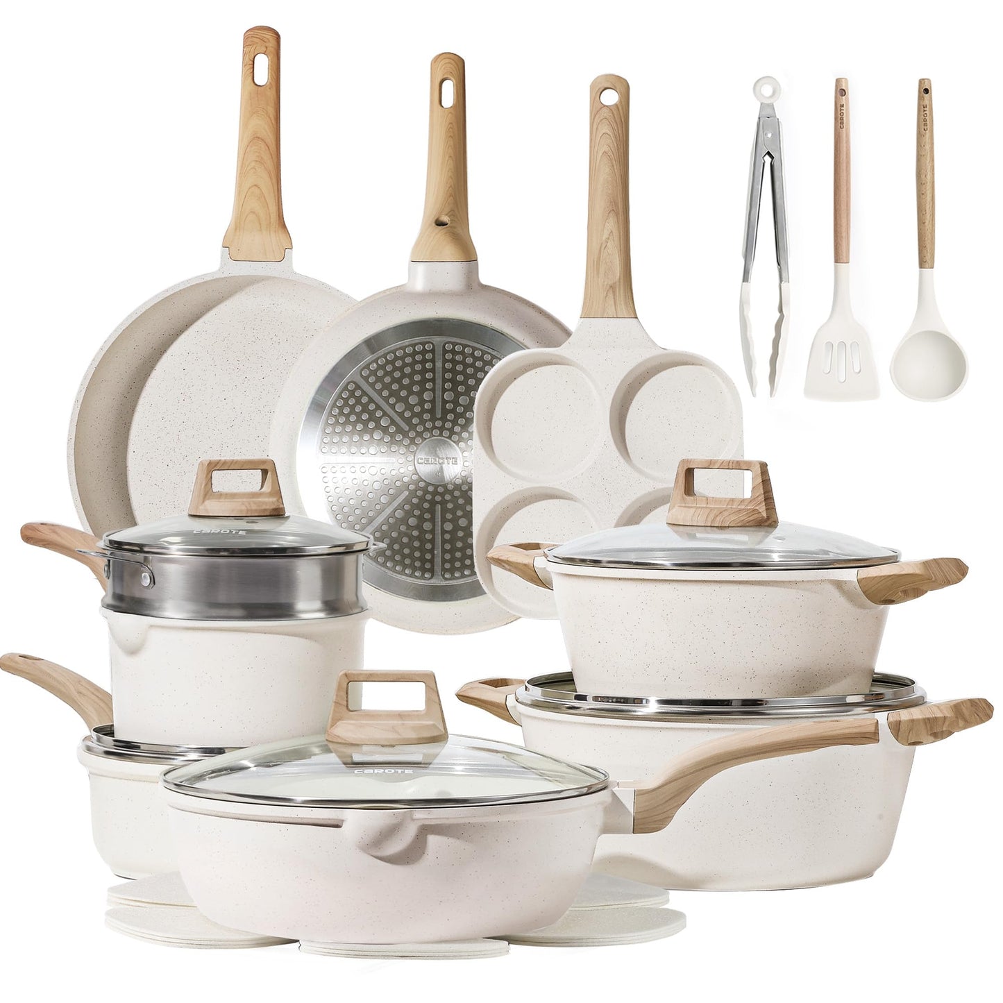CAROTE 44pcs Pots and Pan Set Nonstick, Cookware Sets, Cooking Set Non Stick, Induction Cook Ware with Bakeware Set, Kitchen Knife Set