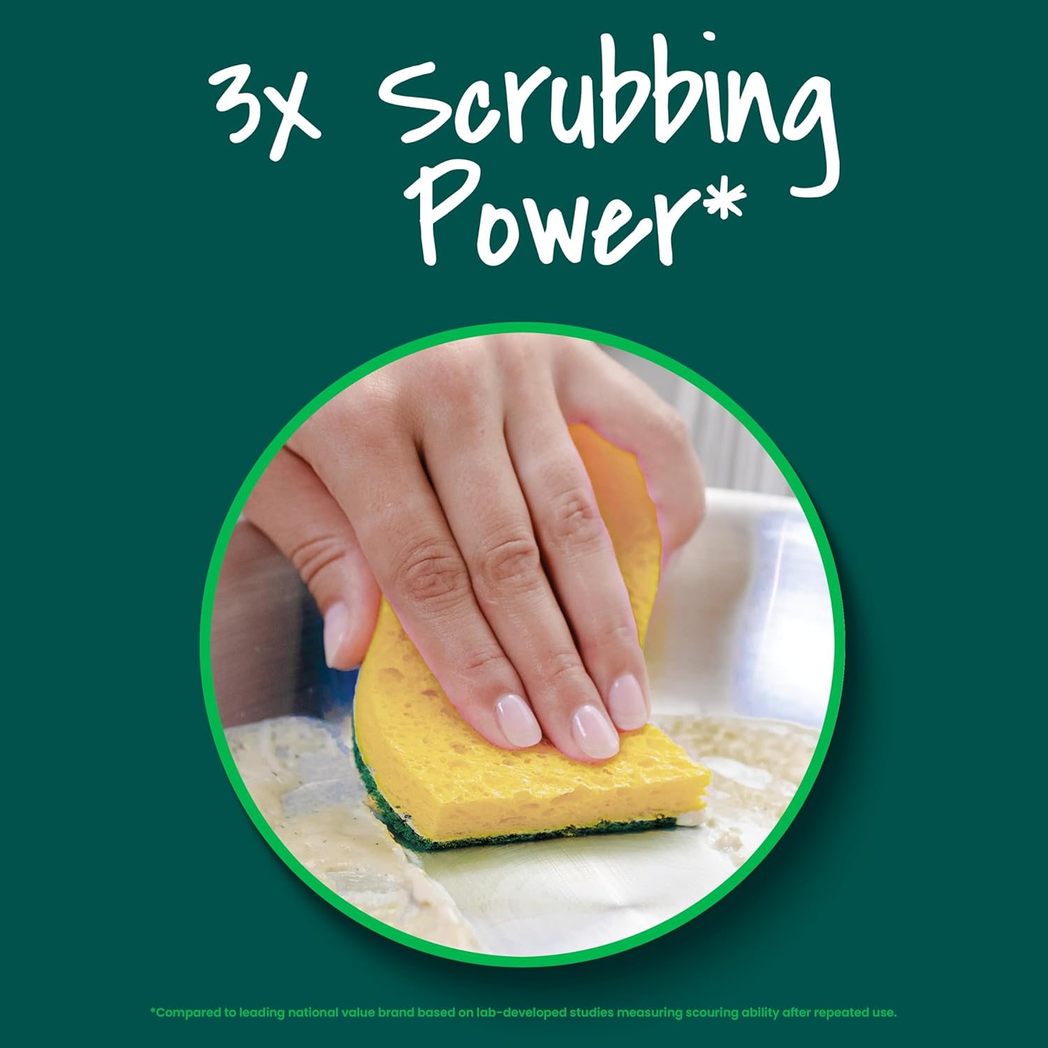 Scotch-Brite Heavy Duty Scrub Sponge, 6 Kitchen Sponges Designed for Tough Messes in the Kitchen that Last 3X Longer*, Best for Cast Iron Skillets and Outdoor Grills, Flexible, Durable, and Strong