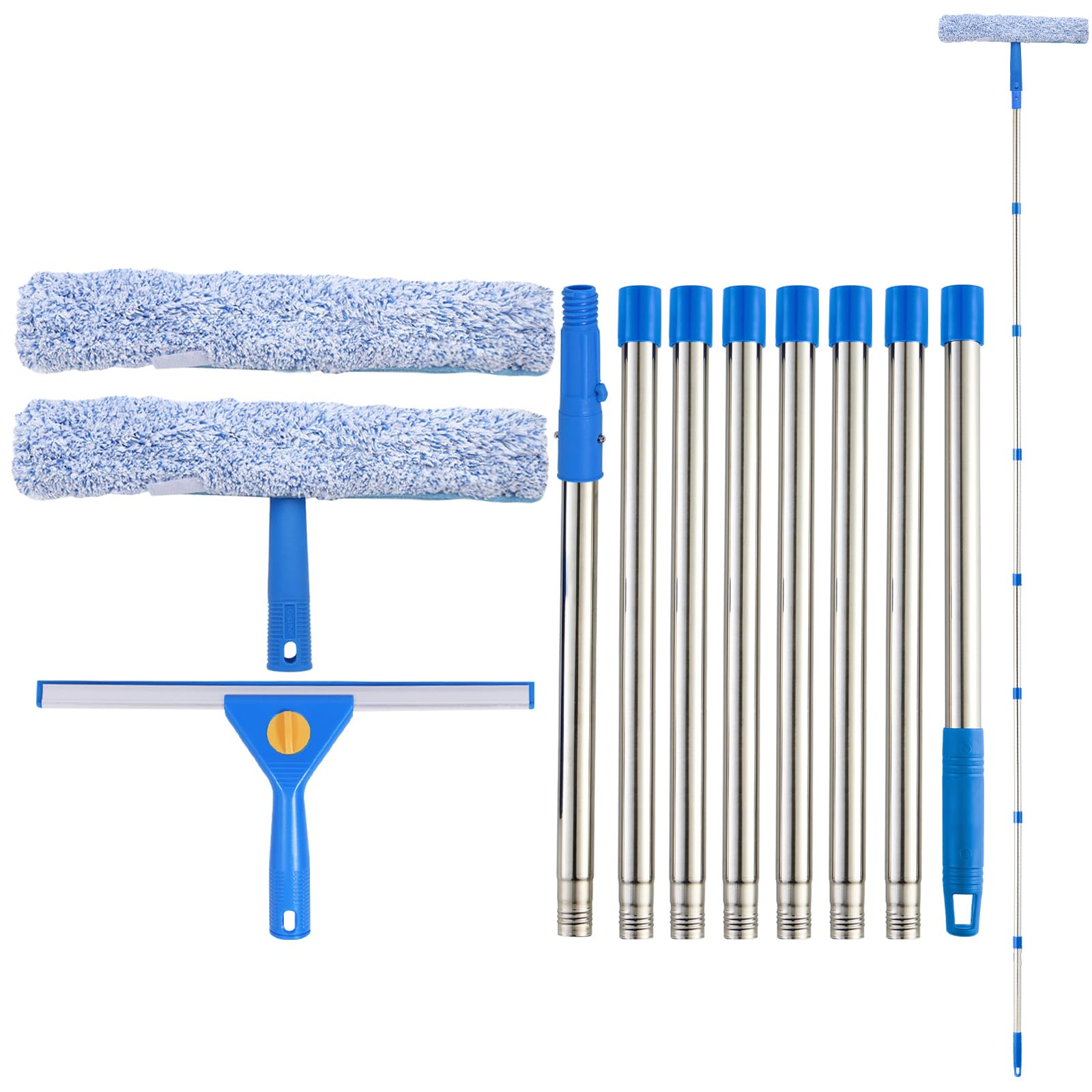 Window Cleaning Kit with Bucket 3 Gallon, 14" Window Squeegee and 15" Scrubber with 61" Long Handle, Professional Window Washing Equipment Cleaner Tool for Home Outdoor Commercial Use