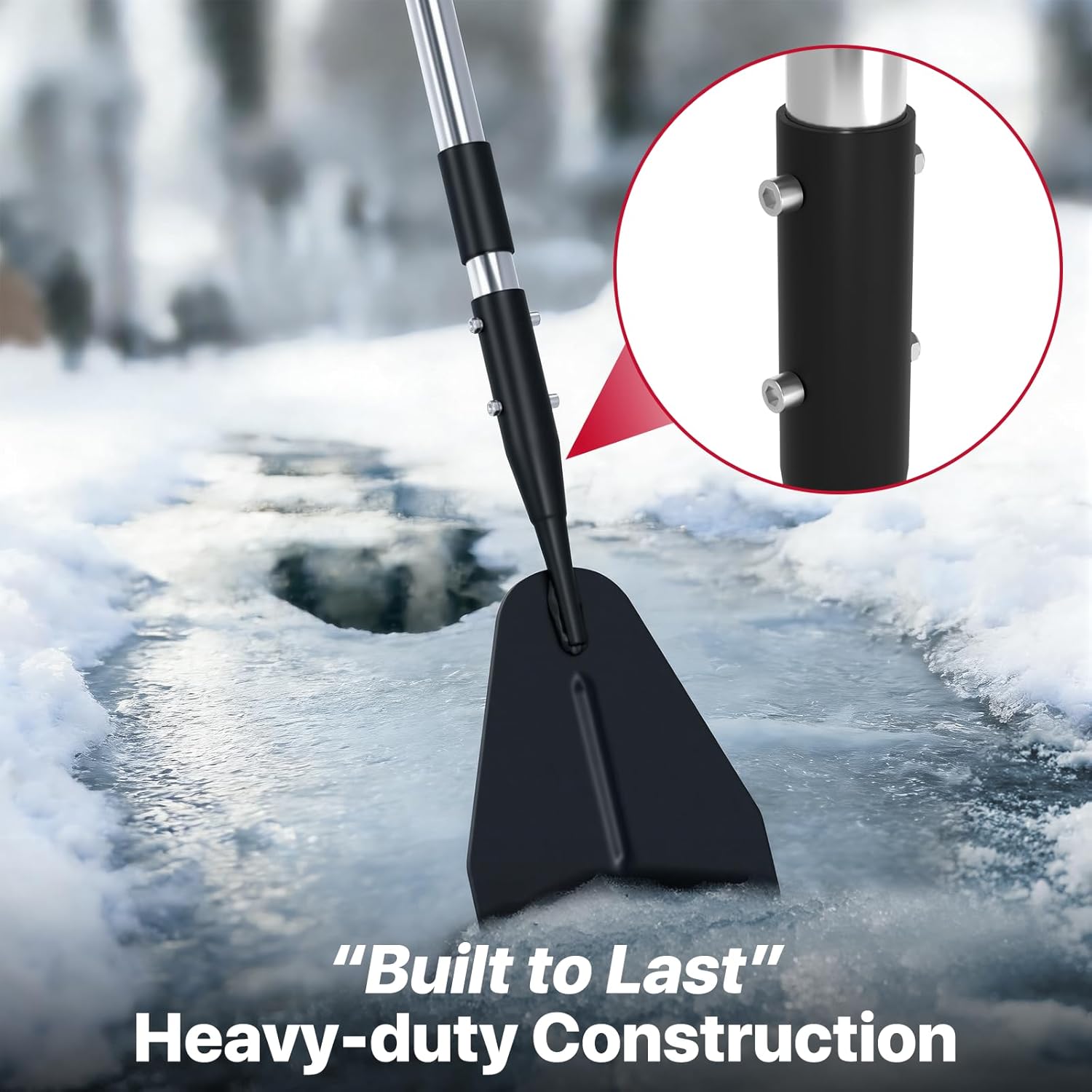 Ice Scraper with Saw-Tooth Edge - Heavy Duty Ice Chopper for Driveway, Sidewalk, Serrated Blade for Ice Breaking Tool, Effortless Removal of Thick Ice, Ice Scraper Chopper with 62-inch Long Handle
