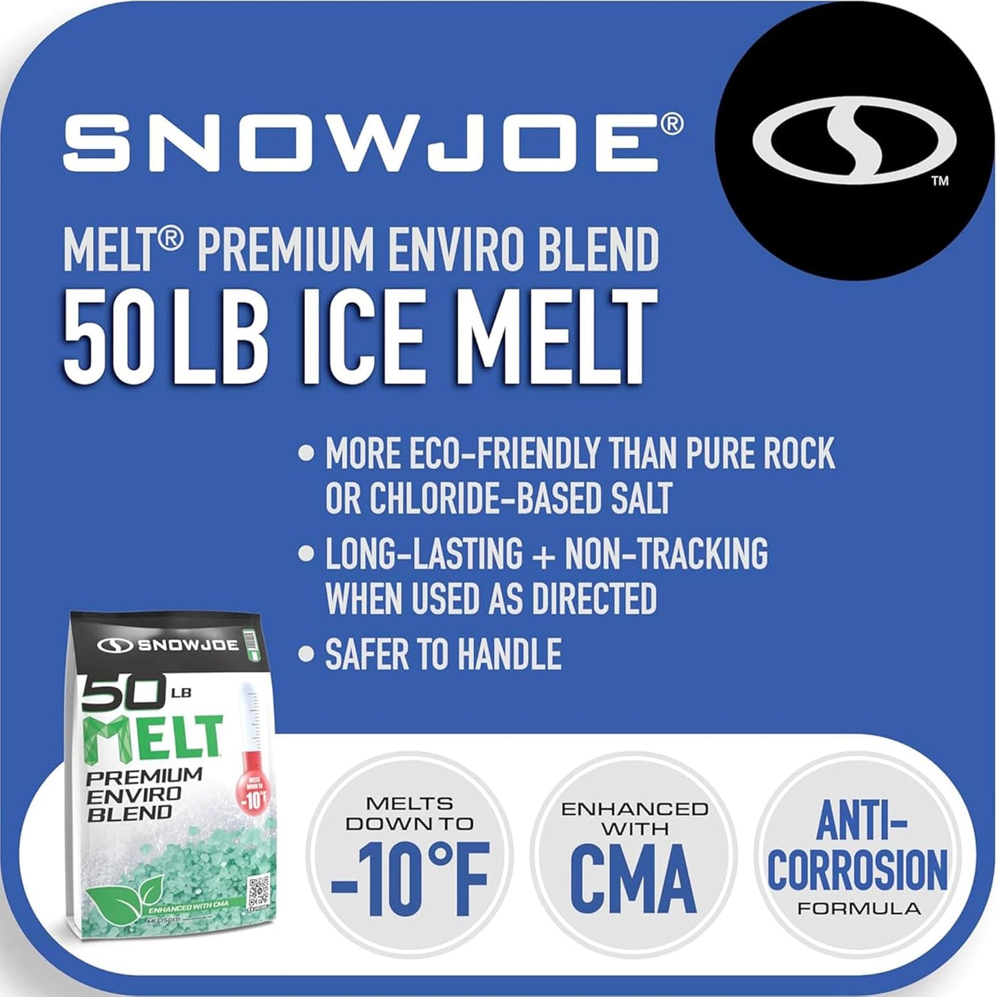 Snow Joe 2 Pack Premium Enviro Blend Snow & Ice Melt, Green-Coated Deicer Crystals, 50 lb - Safer Melter for Vegetation, Concrete & Metals