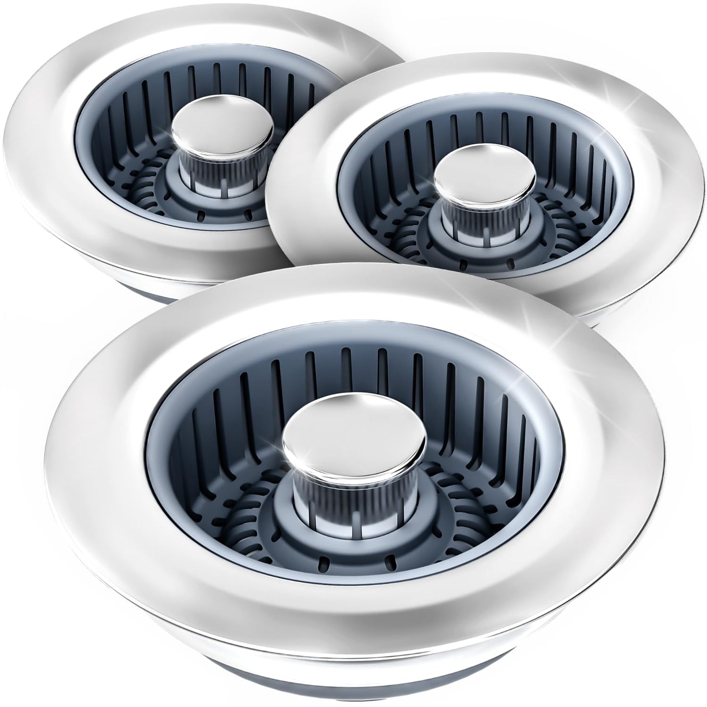 Sink Drain Strainer - Sink Stopper Kitchen Drain, 3 in 1 Kitchen Sink Drain Strainer with Anti-Clogging Basket, Kitchen Gadgets Clearance Sink Accessories, Fit US Standard 3-1/2'' Sink Hole, Silver