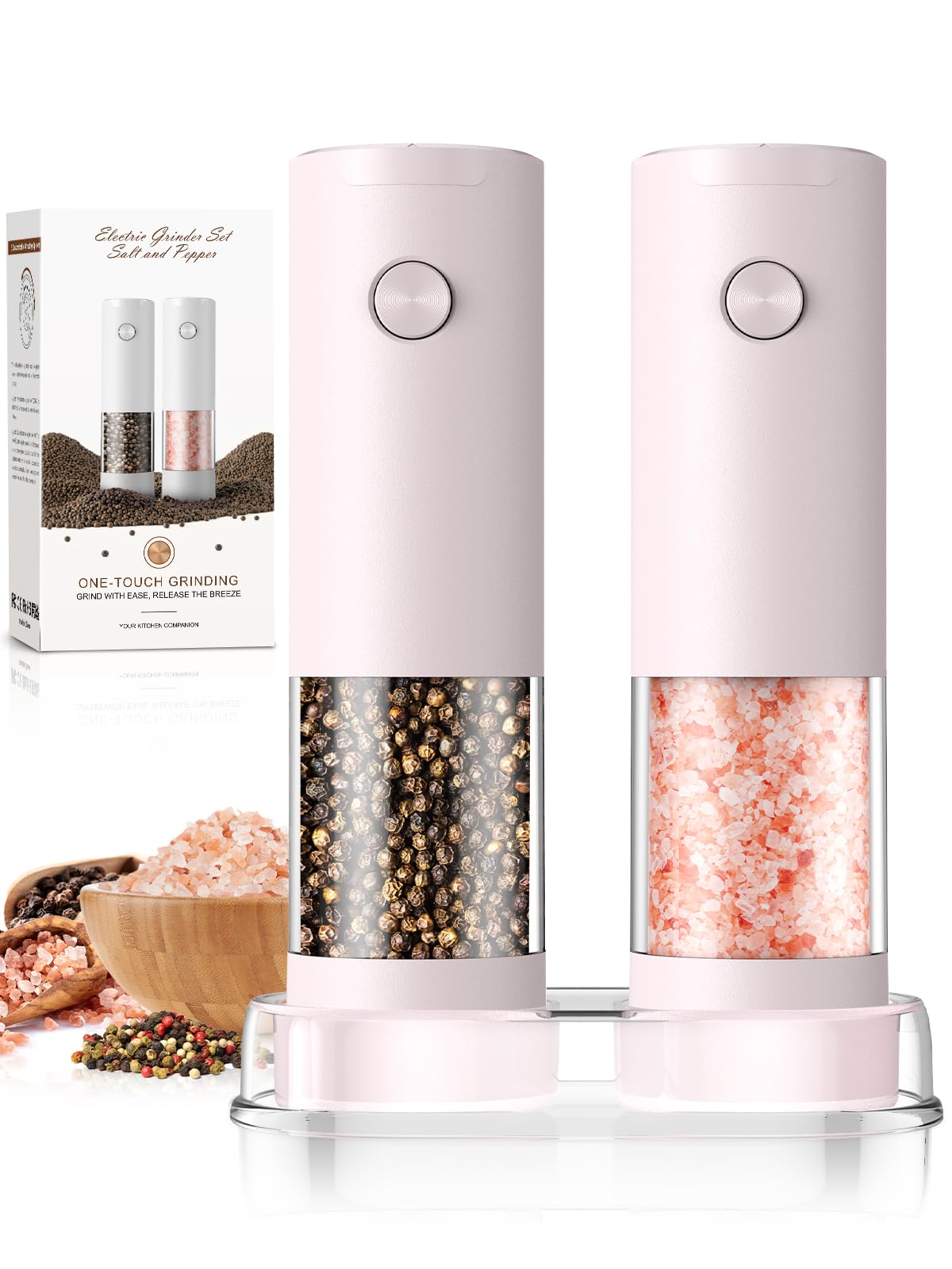 Electric Salt and Pepper Grinder Set Automatic Battery Pepper Mill Shakers Adjustable Coarseness Upgraded Larger Capacity with Led Home and Kitchen Appliances Birthday Gifts for Women Mom