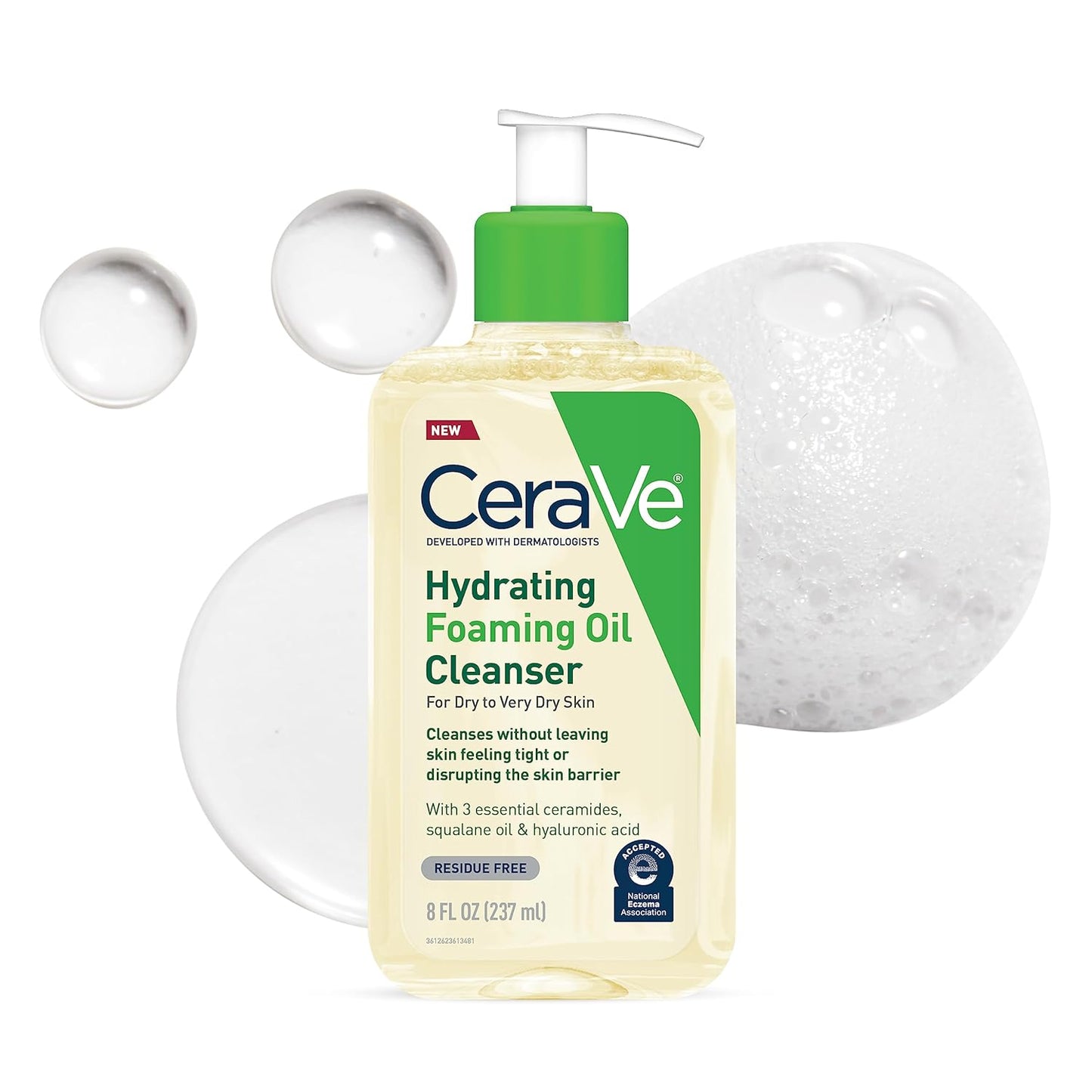 CeraVe Hydrating Foaming Oil Facial Cleanser with Hyaluronic Acid, 8oz