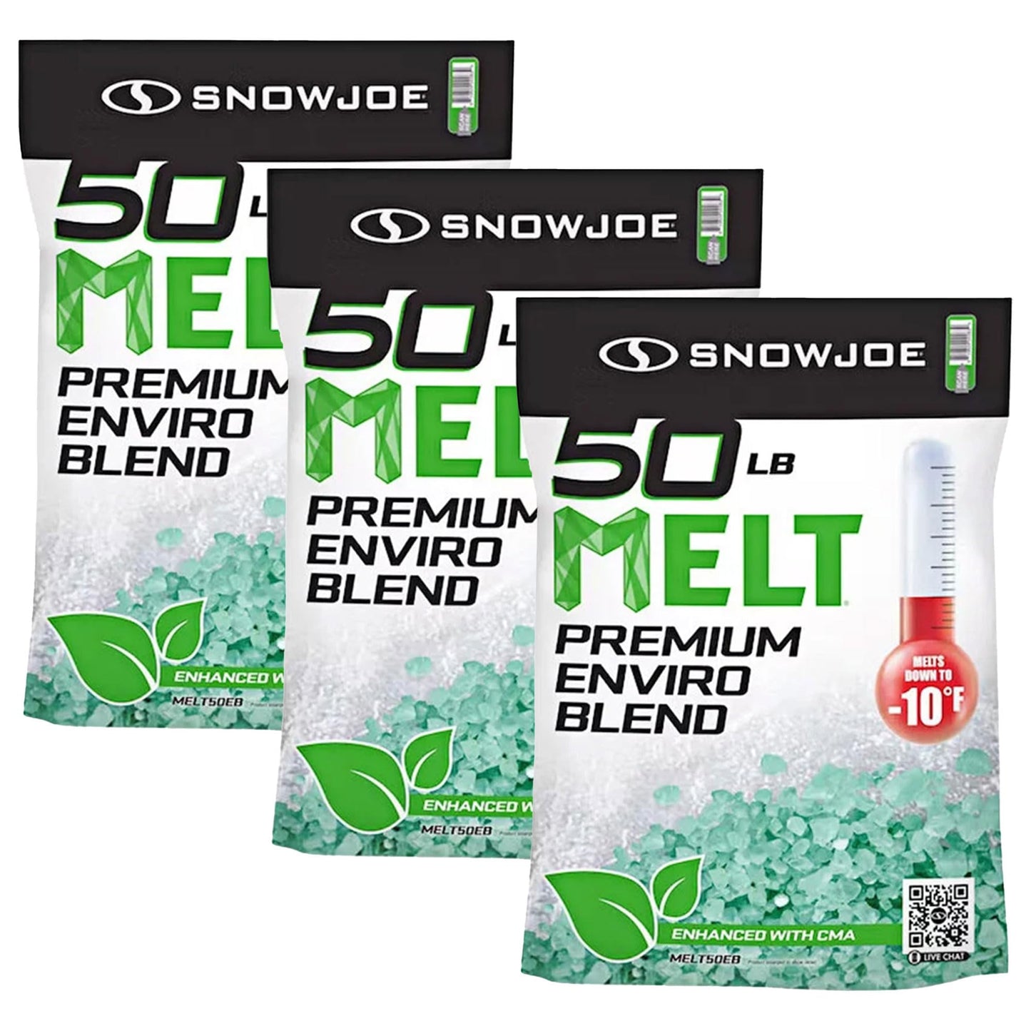 Snow Joe 2 Pack Premium Enviro Blend Snow & Ice Melt, Green-Coated Deicer Crystals, 50 lb - Safer Melter for Vegetation, Concrete & Metals