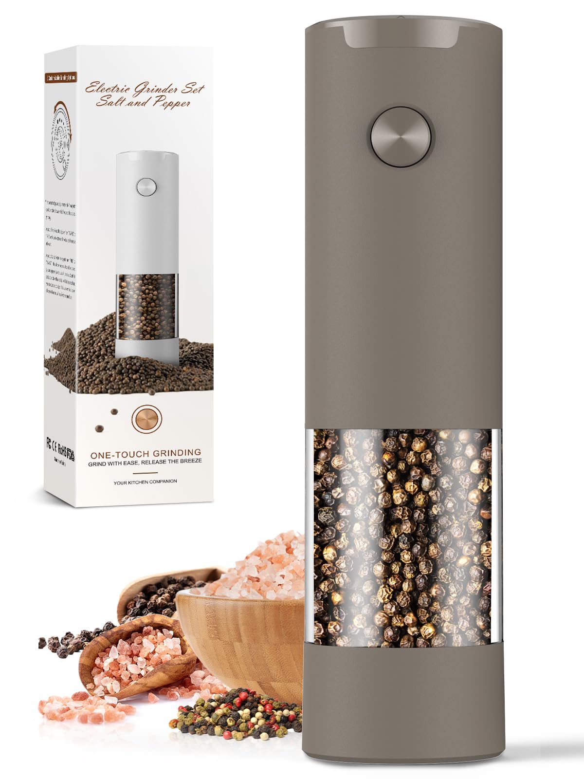 Electric Salt and Pepper Grinder Set Automatic Battery Pepper Mill Shakers Adjustable Coarseness Upgraded Larger Capacity with Led Home and Kitchen Appliances Birthday Gifts for Women Mom