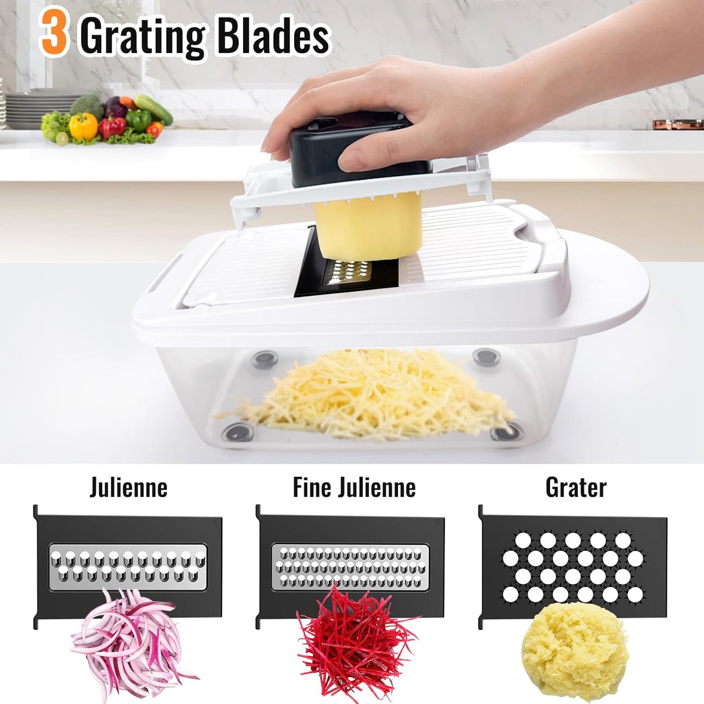 8 Blade All-in-1 Vegetable Chopper Mandoline Slicer with Container, Food Chopper, Onion Chopper, Veggie Cutter for Salad, Kitchen Gadgets Accessories Essentials, White