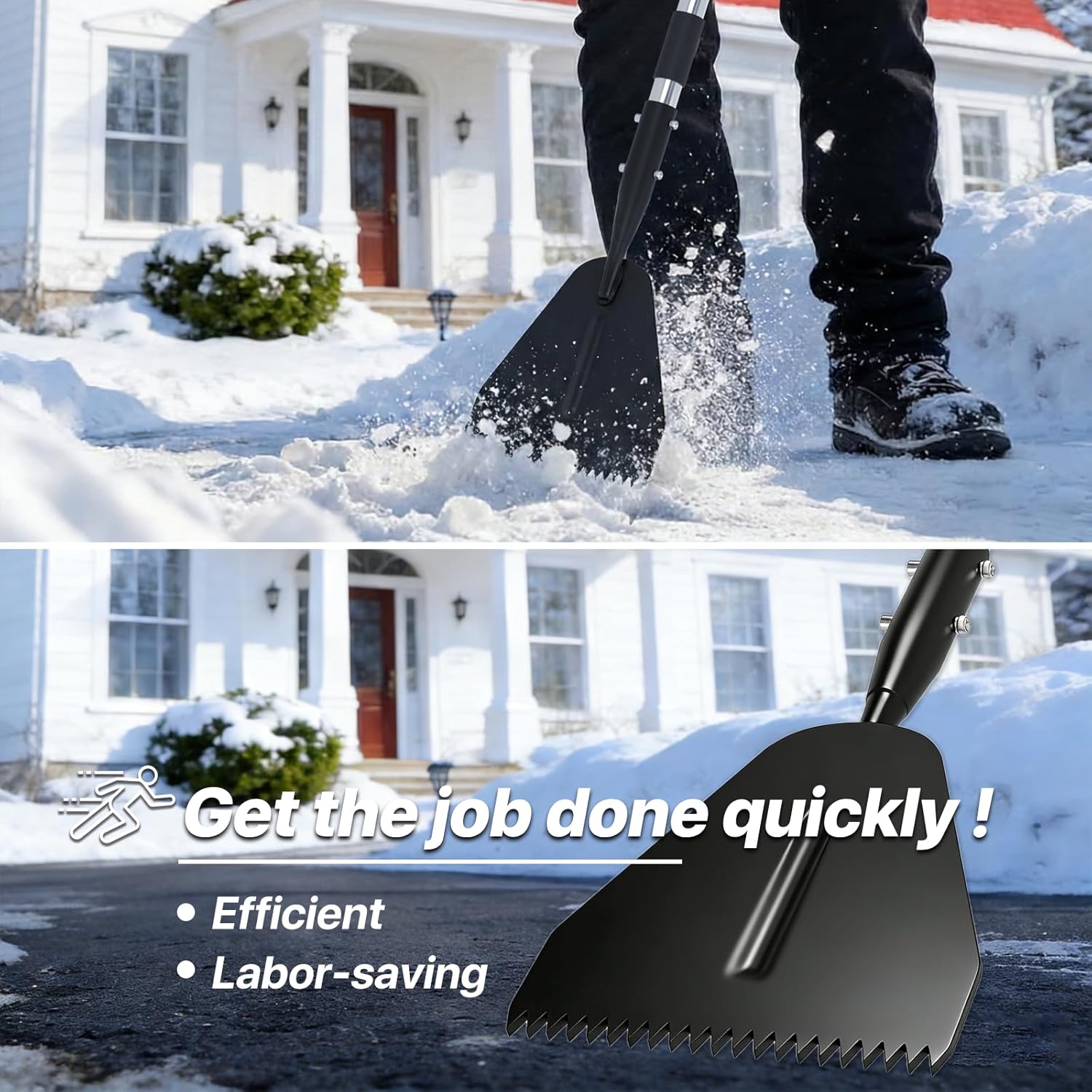 Ice Scraper with Saw-Tooth Edge - Heavy Duty Ice Chopper for Driveway, Sidewalk, Serrated Blade for Ice Breaking Tool, Effortless Removal of Thick Ice, Ice Scraper Chopper with 62-inch Long Handle