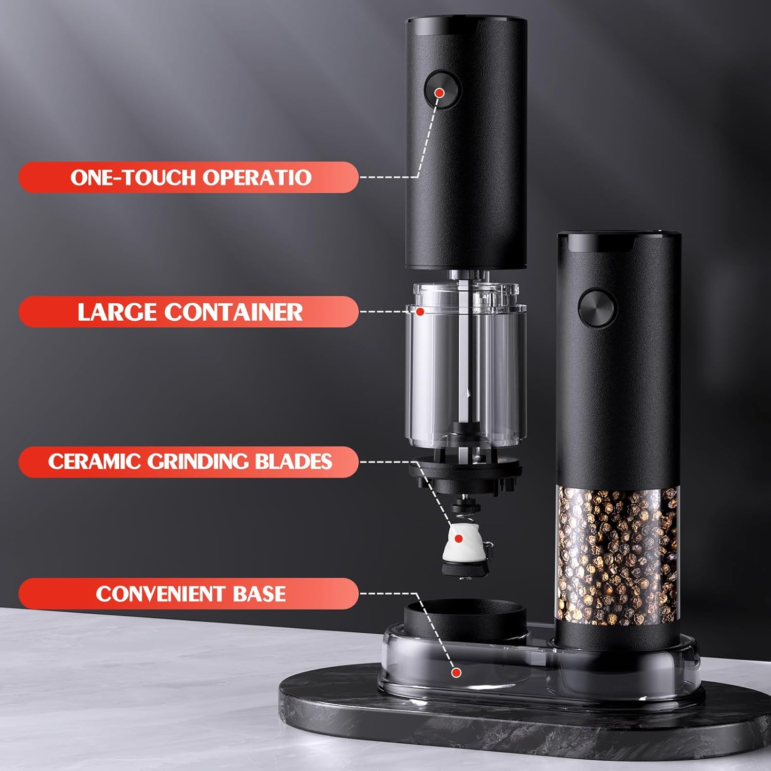 Electric Salt and Pepper Grinder Set Automatic Battery Pepper Mill Shakers Adjustable Coarseness Upgraded Larger Capacity with Led Home and Kitchen Appliances Birthday Gifts for Women Mom