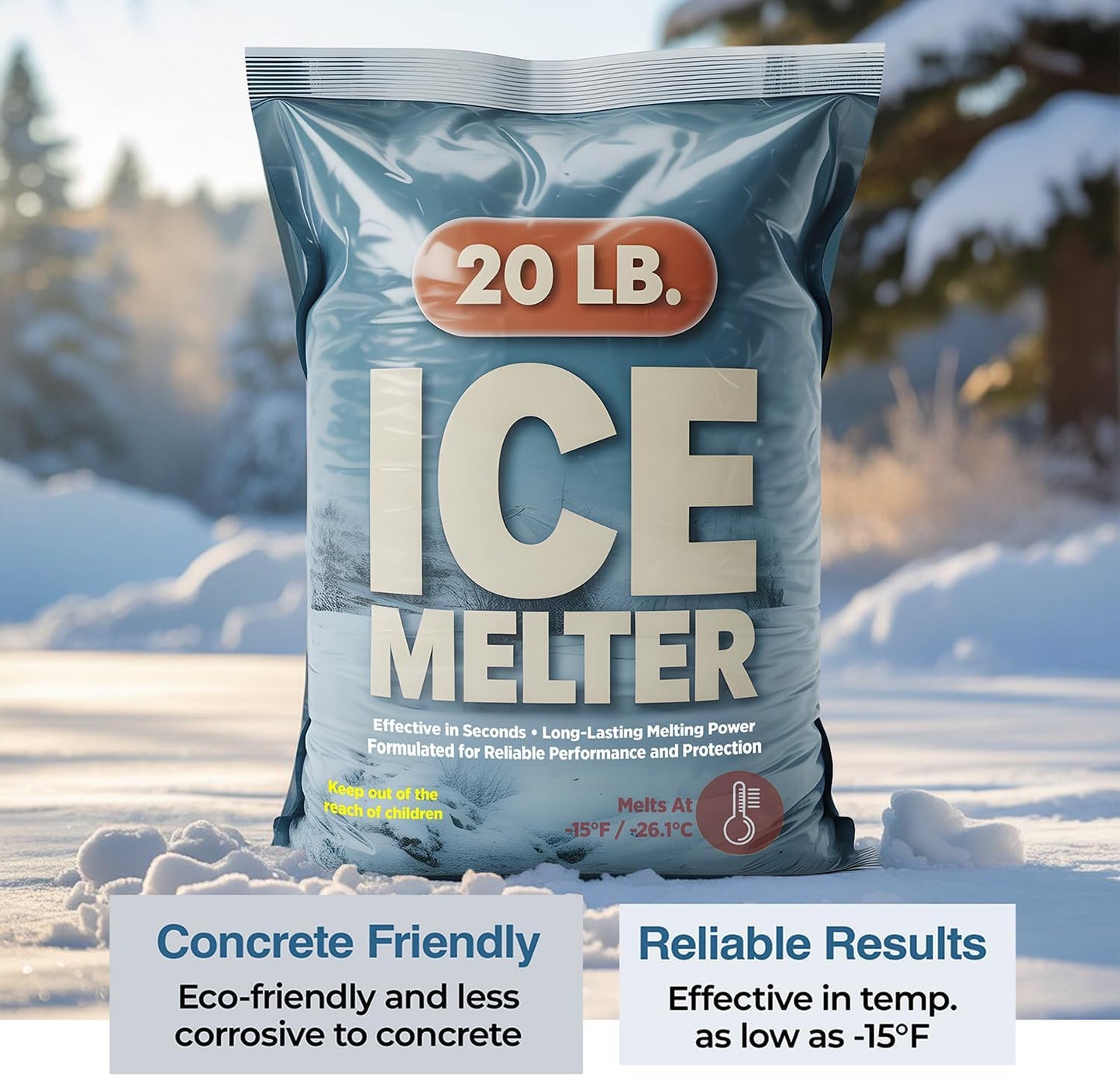 Ice Melt Safer for Concrete-20 lb Bag, Ice Crusher Blend Snow Salt Ice Melt, Salt for Snow and Ice Removal, Sidewalk Salt, Driveway Salt, Snow Melt is Effective Up to -15