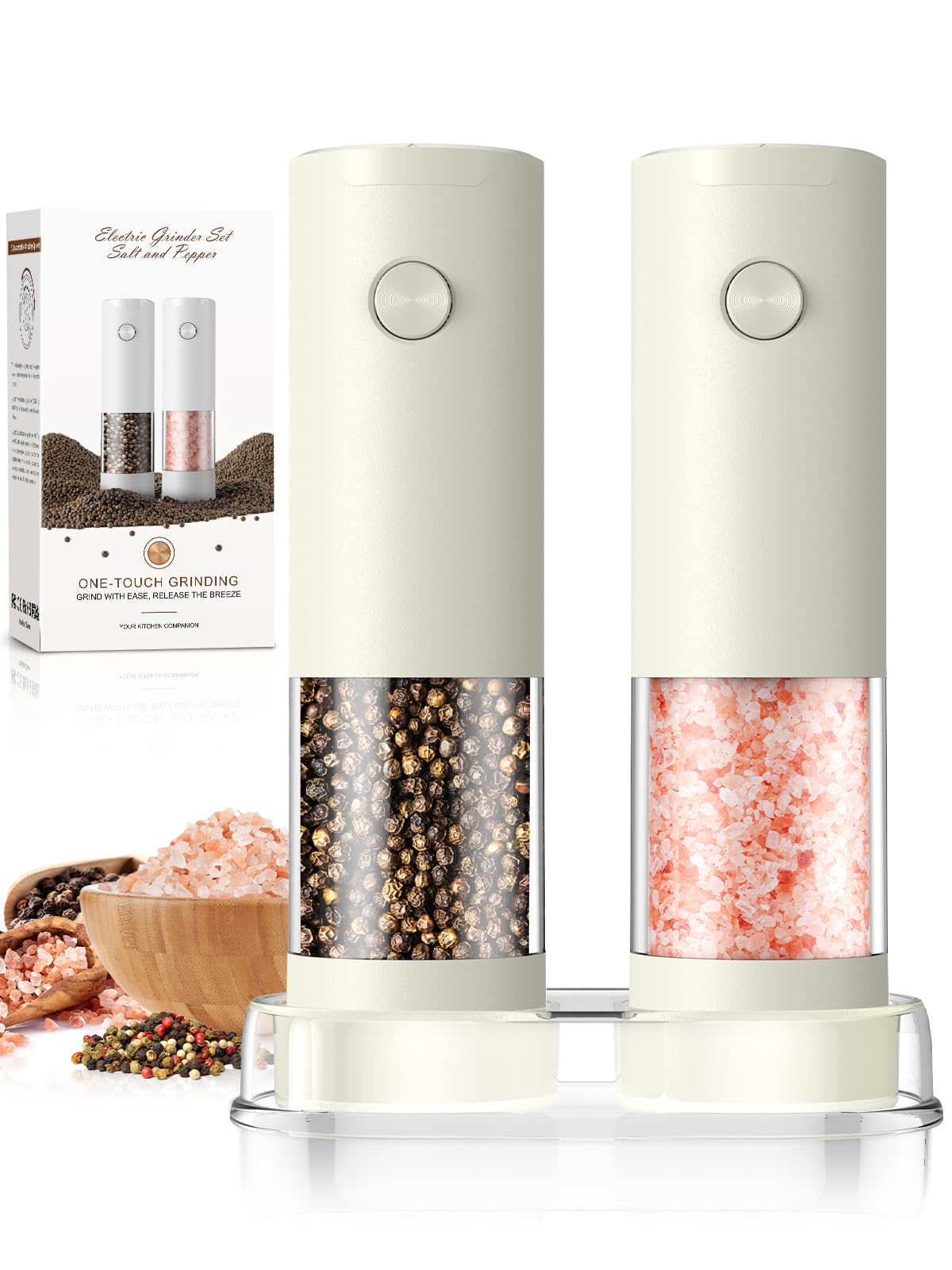 Electric Salt and Pepper Grinder Set Automatic Battery Pepper Mill Shakers Adjustable Coarseness Upgraded Larger Capacity with Led Home and Kitchen Appliances Birthday Gifts for Women Mom