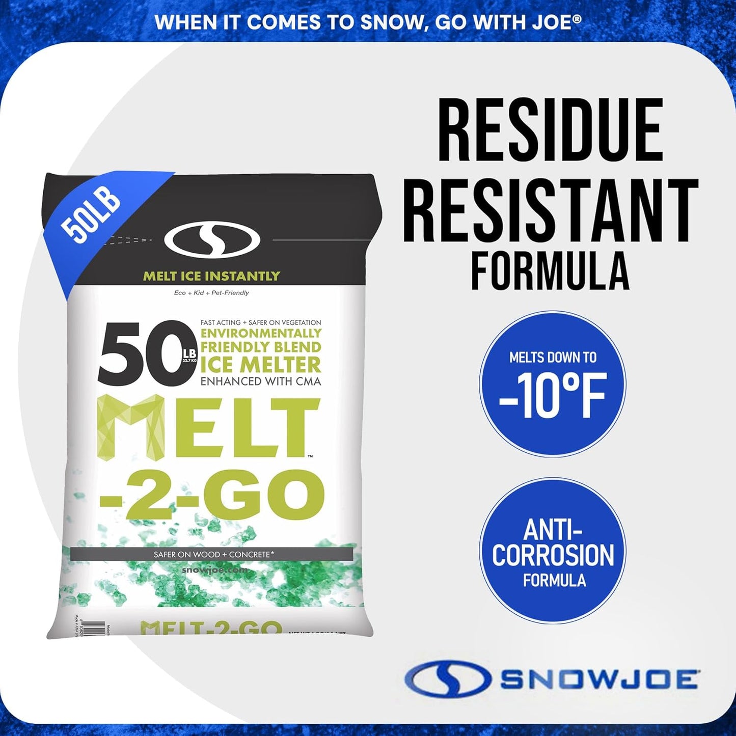 Snow Joe 2 Pack Premium Enviro Blend Snow & Ice Melt, Green-Coated Deicer Crystals, 50 lb - Safer Melter for Vegetation, Concrete & Metals
