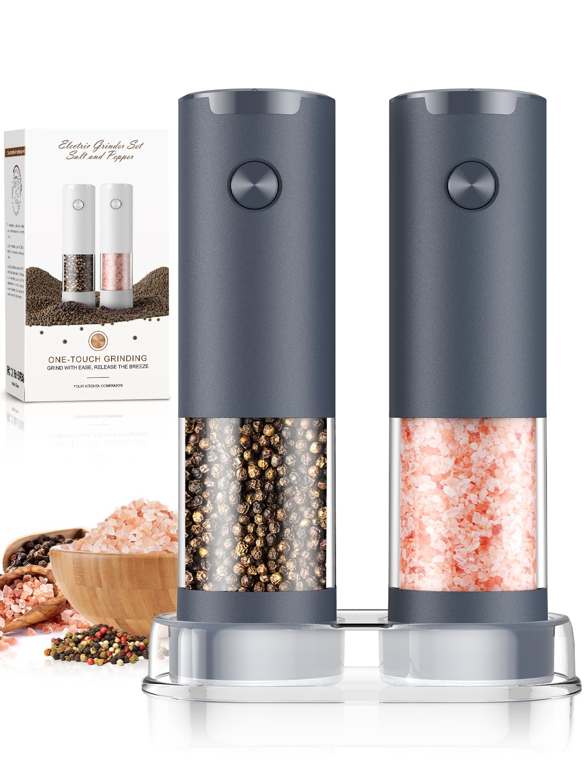 Electric Salt and Pepper Grinder Set Automatic Battery Pepper Mill Shakers Adjustable Coarseness Upgraded Larger Capacity with Led Home and Kitchen Appliances Birthday Gifts for Women Mom