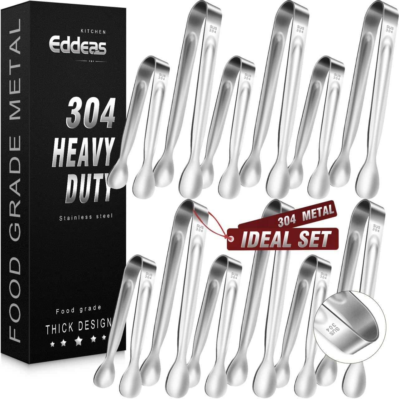 Tongs For Cooking - Heat Resistant 600 Degrees Stainless Steel Kitchen Tong,Heavy Duty Metal Locking Tongs - Perfect for Food,Salad and BBQ set of 3 (7",9" and 12") Dishwasher