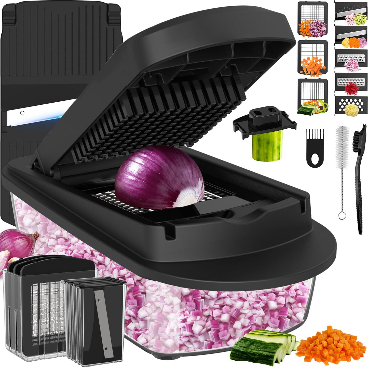 8 Blade All-in-1 Vegetable Chopper Mandoline Slicer with Container, Food Chopper, Onion Chopper, Veggie Cutter for Salad, Kitchen Gadgets Accessories Essentials, White