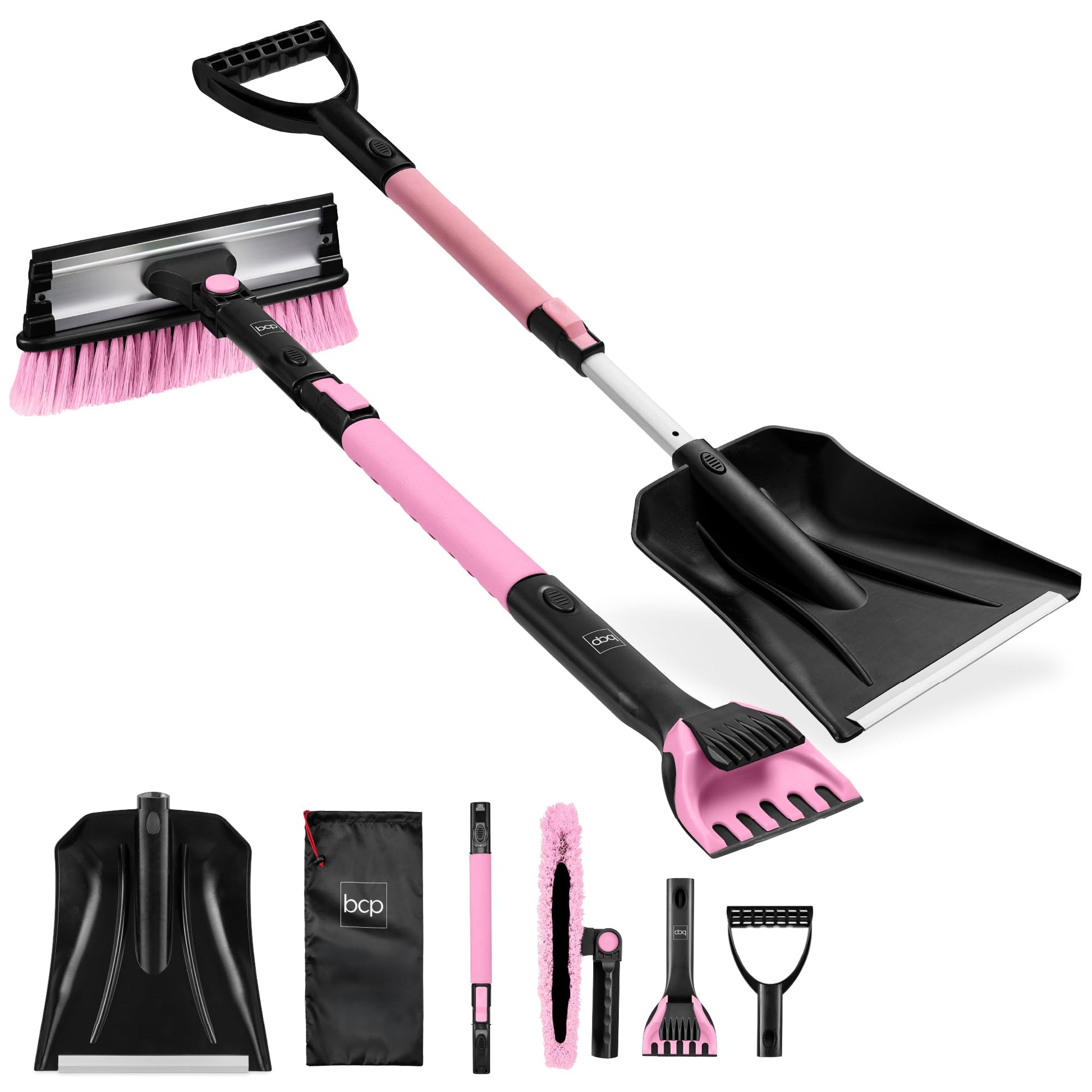 Best Choice Products 4 in 1 Snow Brush with Shovel, Squeegee & Ice Scraper, Up to 39" Extendable Foam Grip, 270° Pivoting Snow Brush for Car Truck SUV, Storage Bag Included - Lime
