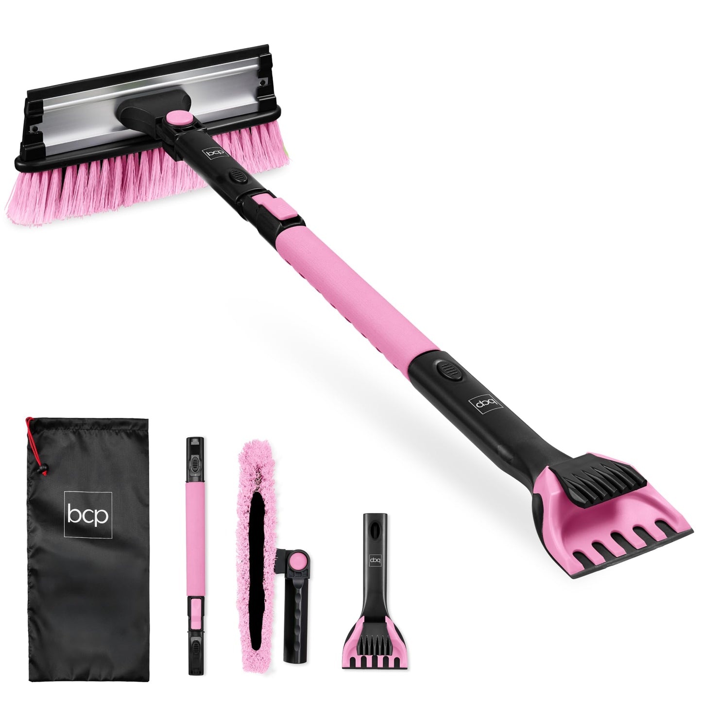 Best Choice Products 4 in 1 Snow Brush with Shovel, Squeegee & Ice Scraper, Up to 39" Extendable Foam Grip, 270° Pivoting Snow Brush for Car Truck SUV, Storage Bag Included - Lime