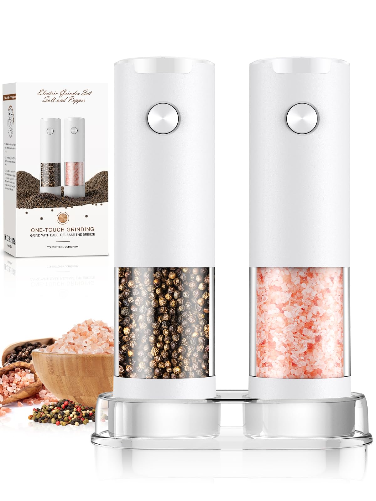 Electric Salt and Pepper Grinder Set Automatic Battery Pepper Mill Shakers Adjustable Coarseness Upgraded Larger Capacity with Led Home and Kitchen Appliances Birthday Gifts for Women Mom